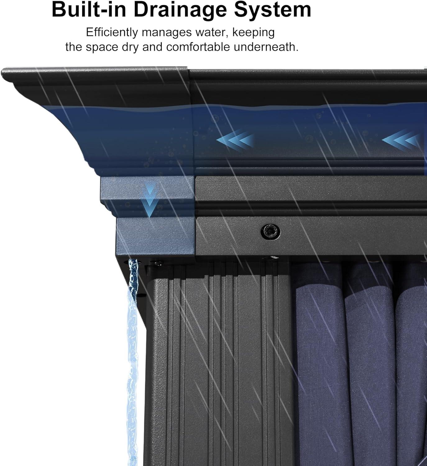 image:imagePURPLE LEAF 10 X 12 Permanent Hardtop Gazebo Aluminum Gazebo with Galvanized Steel Double Roof for Patio Lawn and Garden Curtains and Netting Included GreyNavy Blue
