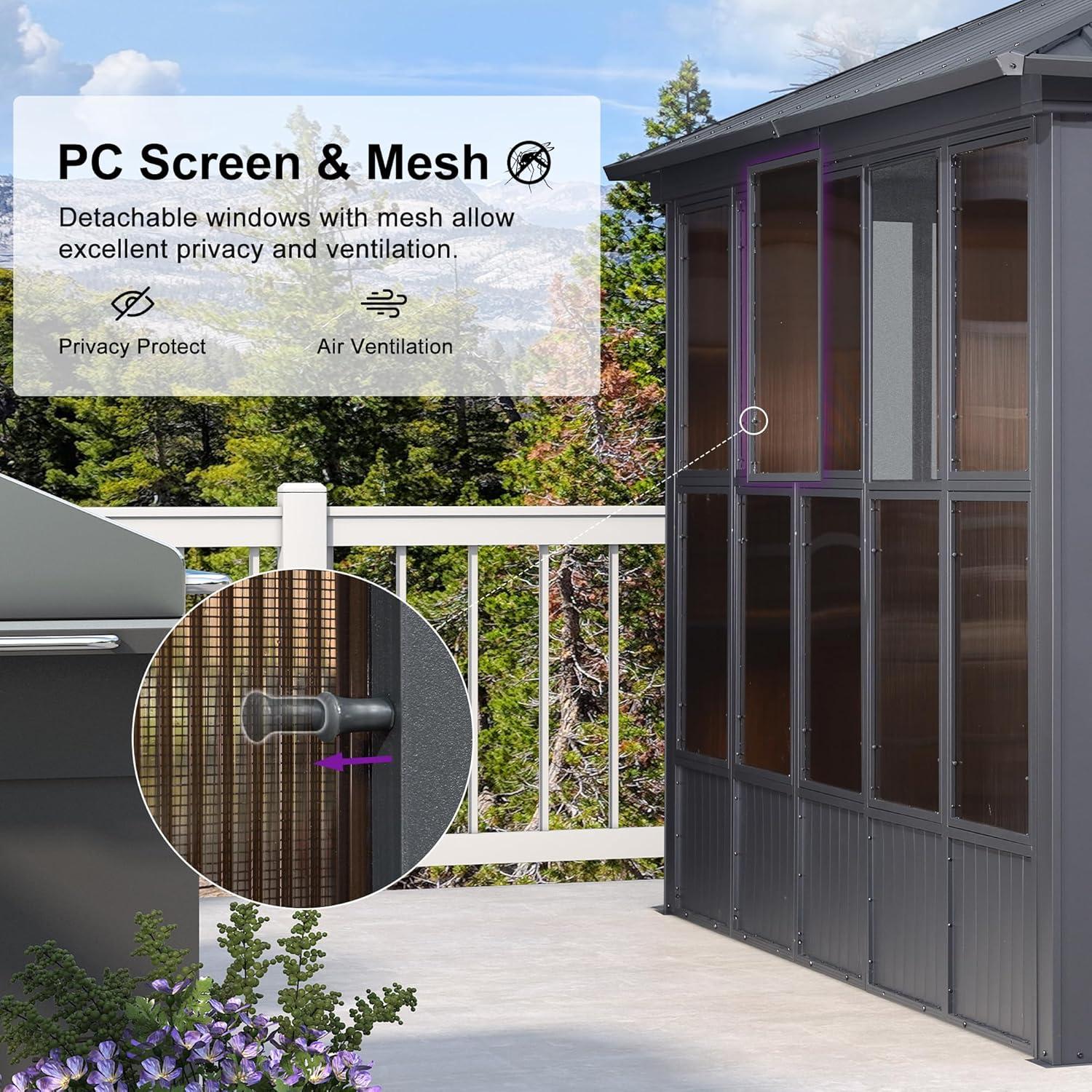 image:imagePURPLE LEAF 10 X 12 Permanent Hardtop Gazebo Aluminum Gazebo with Galvanized Steel Double Roof for Patio Lawn and Garden Curtains and Netting Included Greyw Brown Screen