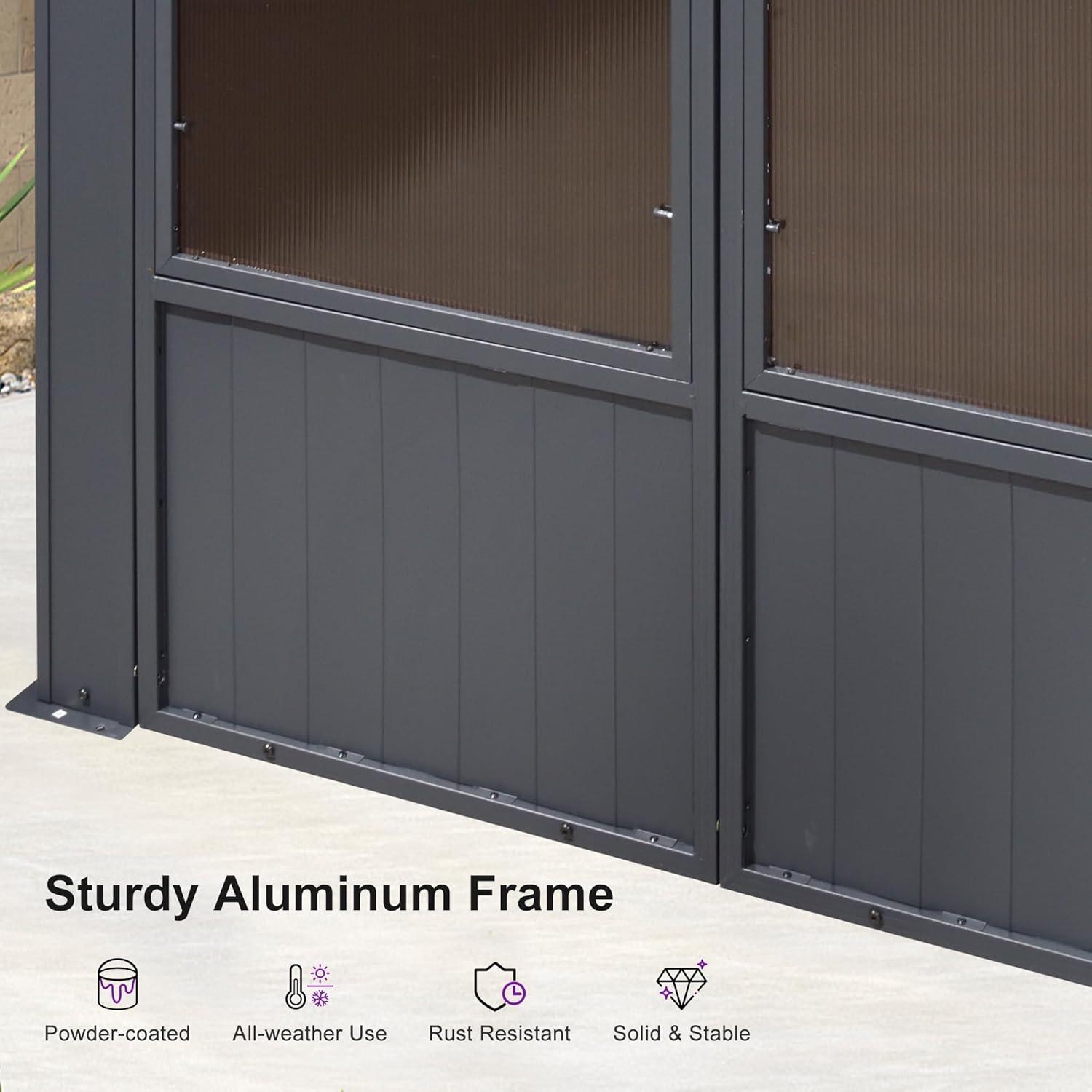 image:imagePURPLE LEAF 10 X 12 Permanent Hardtop Gazebo Aluminum Gazebo with Galvanized Steel Double Roof for Patio Lawn and Garden Curtains and Netting Included Greyw Brown Screen