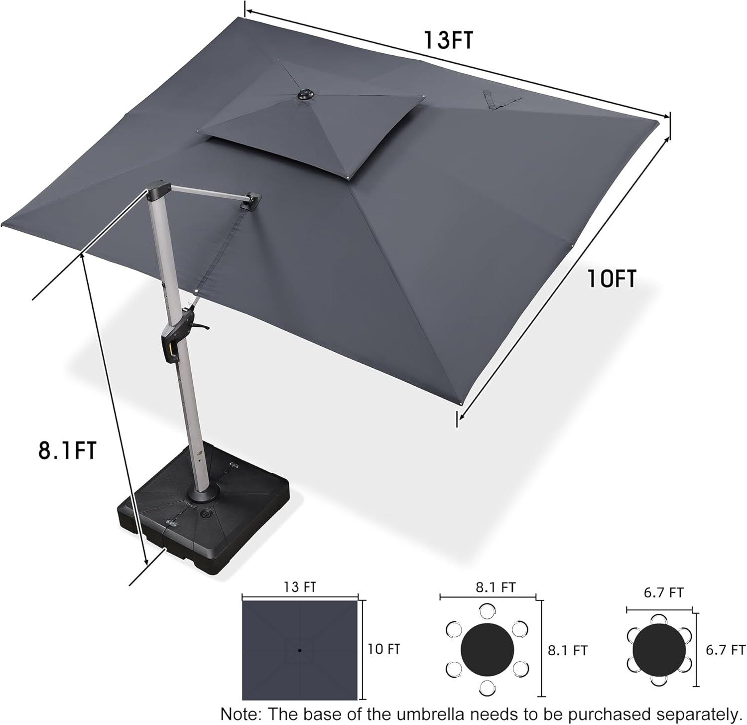 image:imagePURPLE LEAF 10 X 13 Patio Umbrella Outdoor Rectangle Umbrella Large Cantilever Umbrella Windproof Offset Heavy Duty Sun for Garden Deck Pool Patio BeigeGrey
