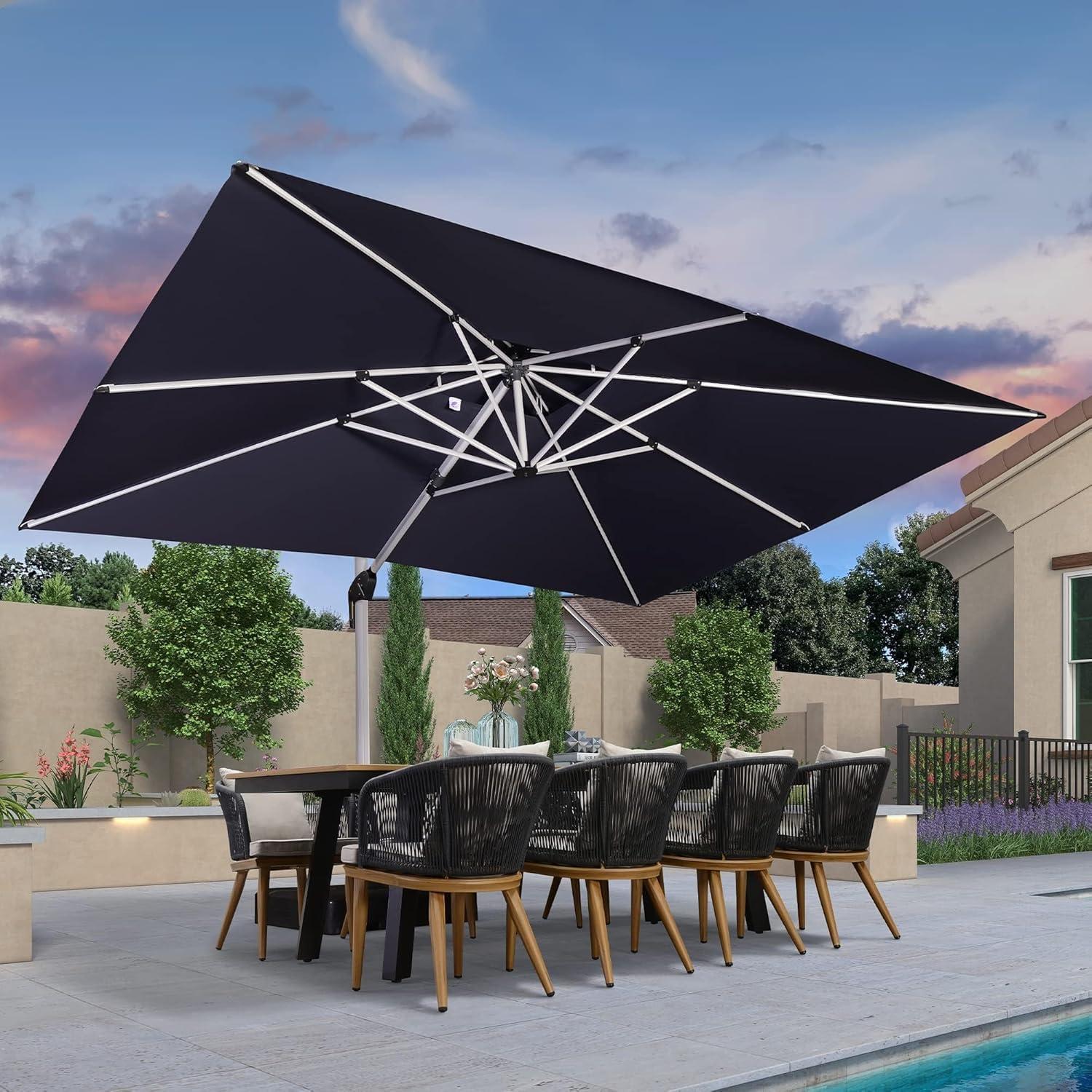 image:imagePURPLE LEAF 10 X 13 Patio Umbrella Outdoor Rectangle Umbrella Large Cantilever Umbrella Windproof Offset Heavy Duty Sun for Garden Deck Pool Patio BeigeNavy Blue