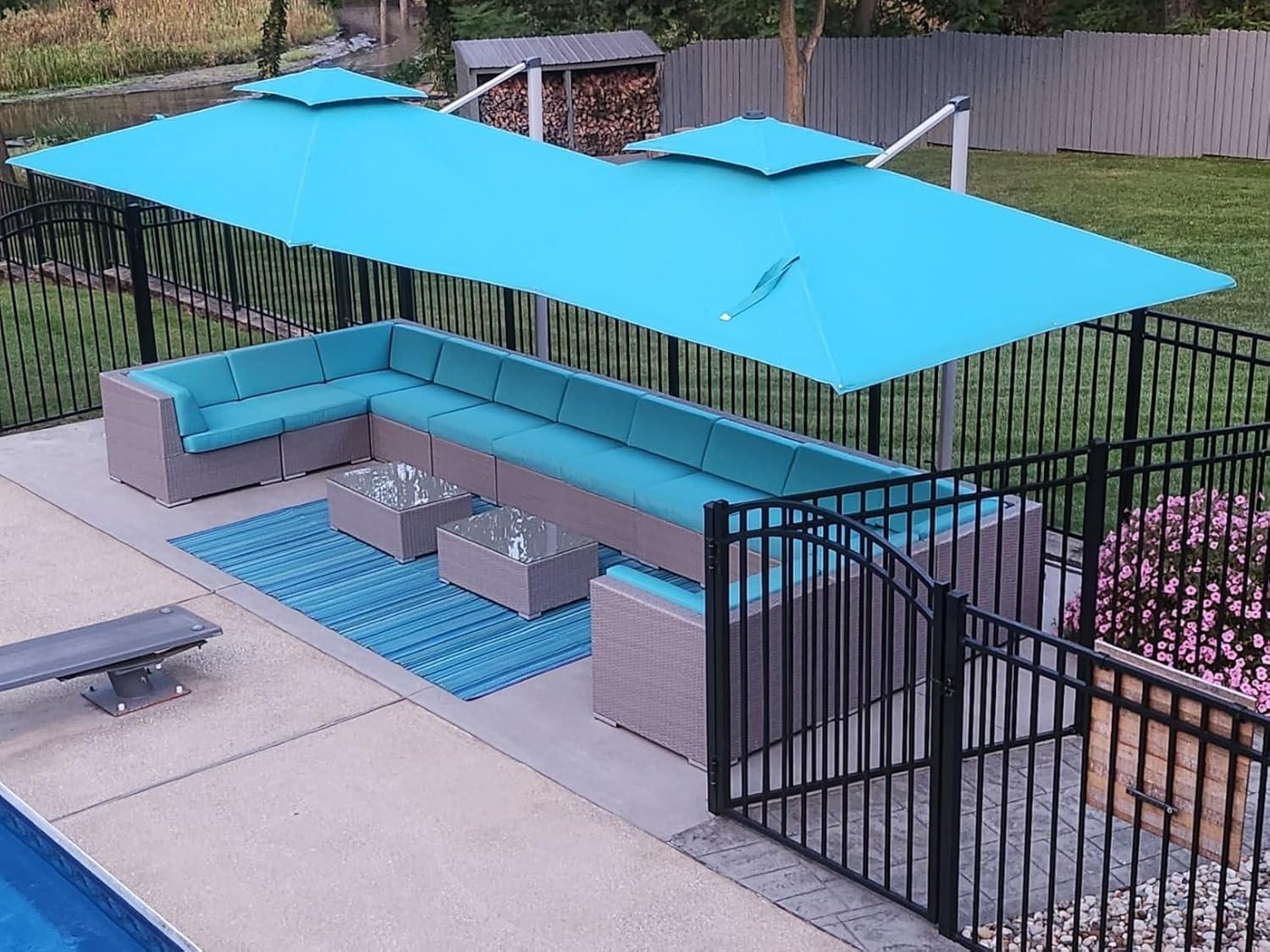 image:imagePURPLE LEAF 10 X 13 Patio Umbrella Outdoor Rectangle Umbrella Large Cantilever Umbrella Windproof Offset Heavy Duty Sun for Garden Deck Pool Patio BeigeTurquoise Blue