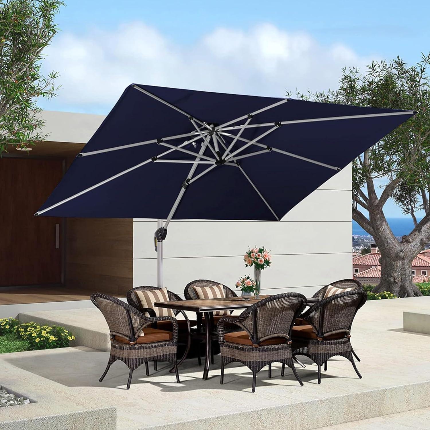 image:imagePURPLE LEAF 10 X 13 Patio Umbrella Outdoor Rectangle Umbrella Large Cantilever Umbrella Windproof Offset Heavy Duty Sun for Garden Deck Pool Patio BeigeNavy Blue