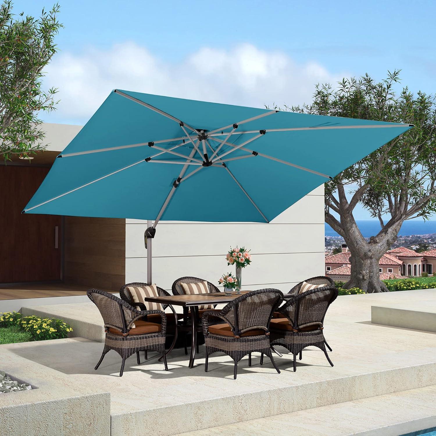 image:imagePURPLE LEAF 10 X 13 Patio Umbrella Outdoor Rectangle Umbrella Large Cantilever Umbrella Windproof Offset Heavy Duty Sun for Garden Deck Pool Patio BeigeTurquoise Blue