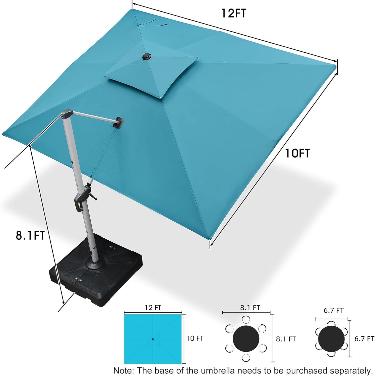 image:imagePURPLE LEAF 10 X 13 Patio Umbrella Outdoor Rectangle Umbrella Large Cantilever Umbrella Windproof Offset Heavy Duty Sun for Garden Deck Pool Patio BeigeTurquoise Blue