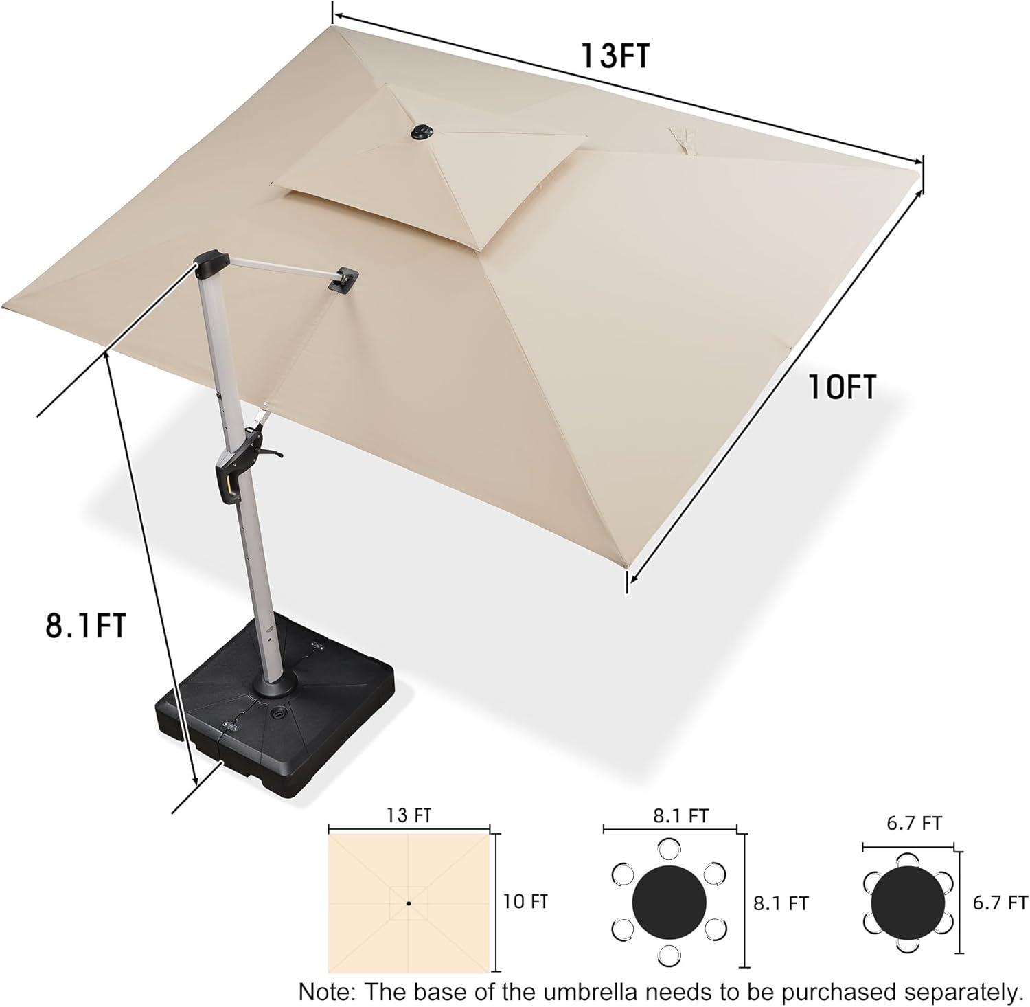 image:imagePURPLE LEAF 10 X 13 Patio Umbrella Outdoor Rectangle Umbrella Large Cantilever Umbrella Windproof Offset Heavy Duty Sun for Garden Deck Pool Patio BeigeBeige