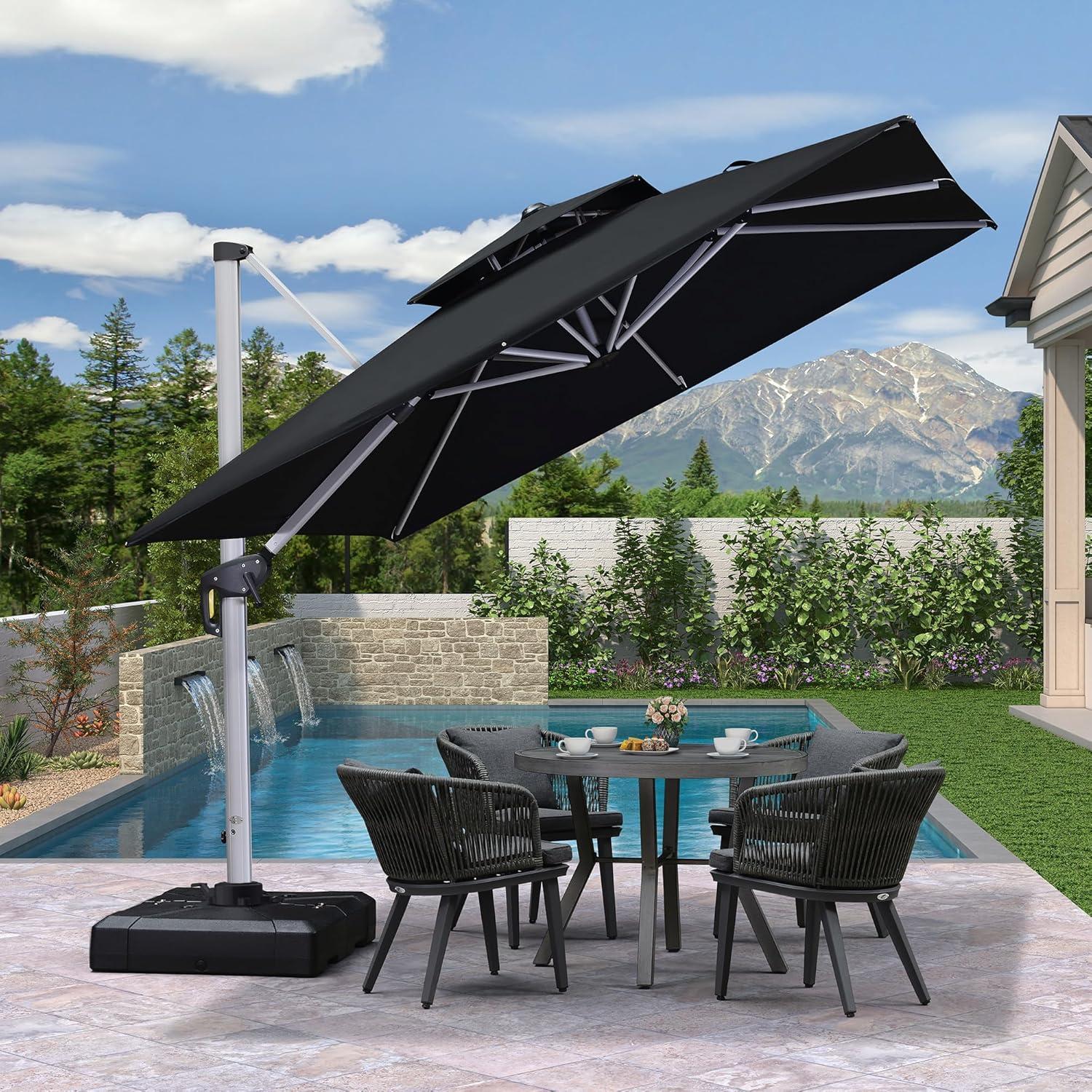 image:imagePURPLE LEAF 10 X 13 Patio Umbrella Outdoor Rectangle Umbrella Large Cantilever Umbrella Windproof Offset Heavy Duty Sun for Garden Deck Pool Patio BeigeBlack