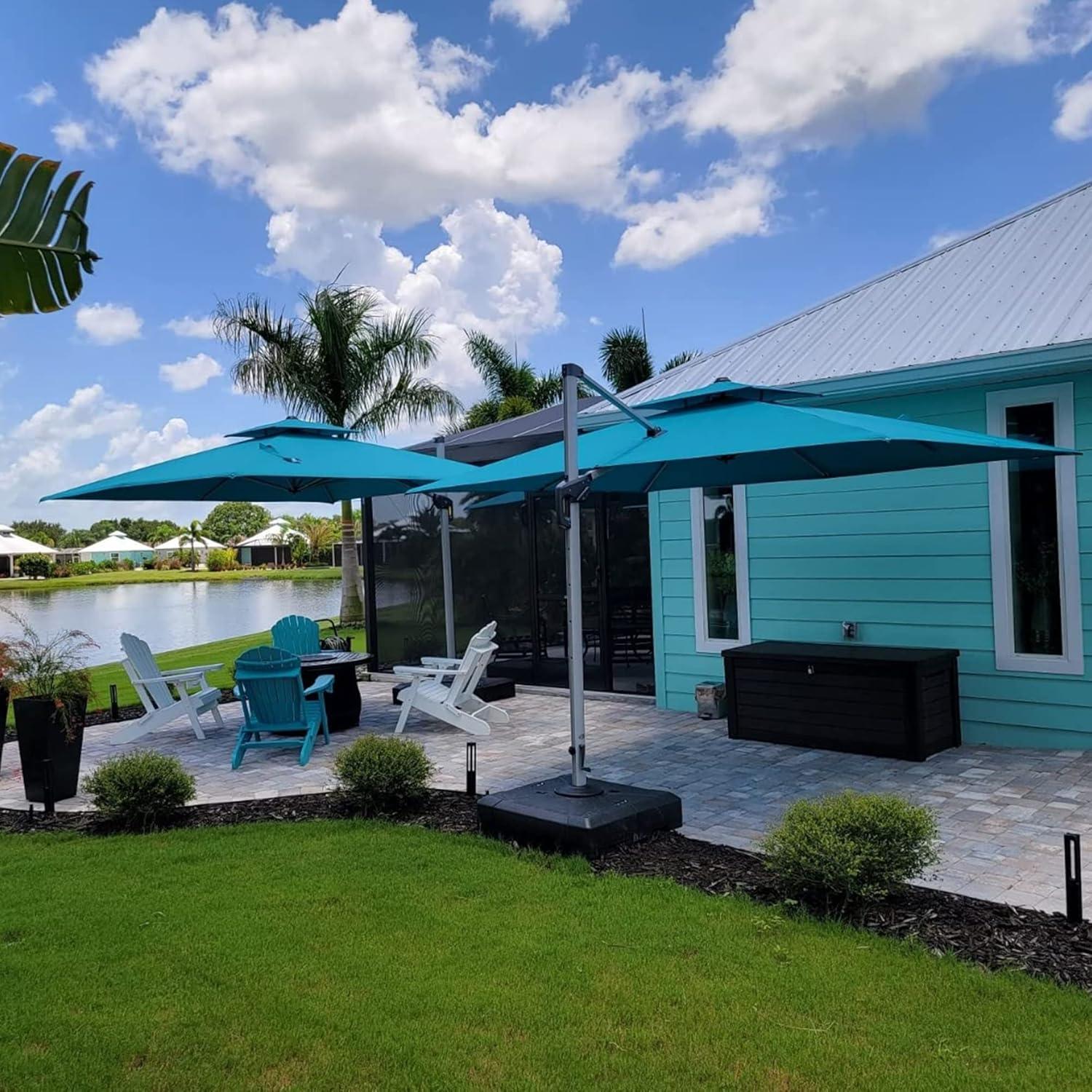 image:imagePURPLE LEAF 10 X 13 Patio Umbrella Outdoor Rectangle Umbrella Large Cantilever Umbrella Windproof Offset Heavy Duty Sun for Garden Deck Pool Patio BeigeTurquoise Blue