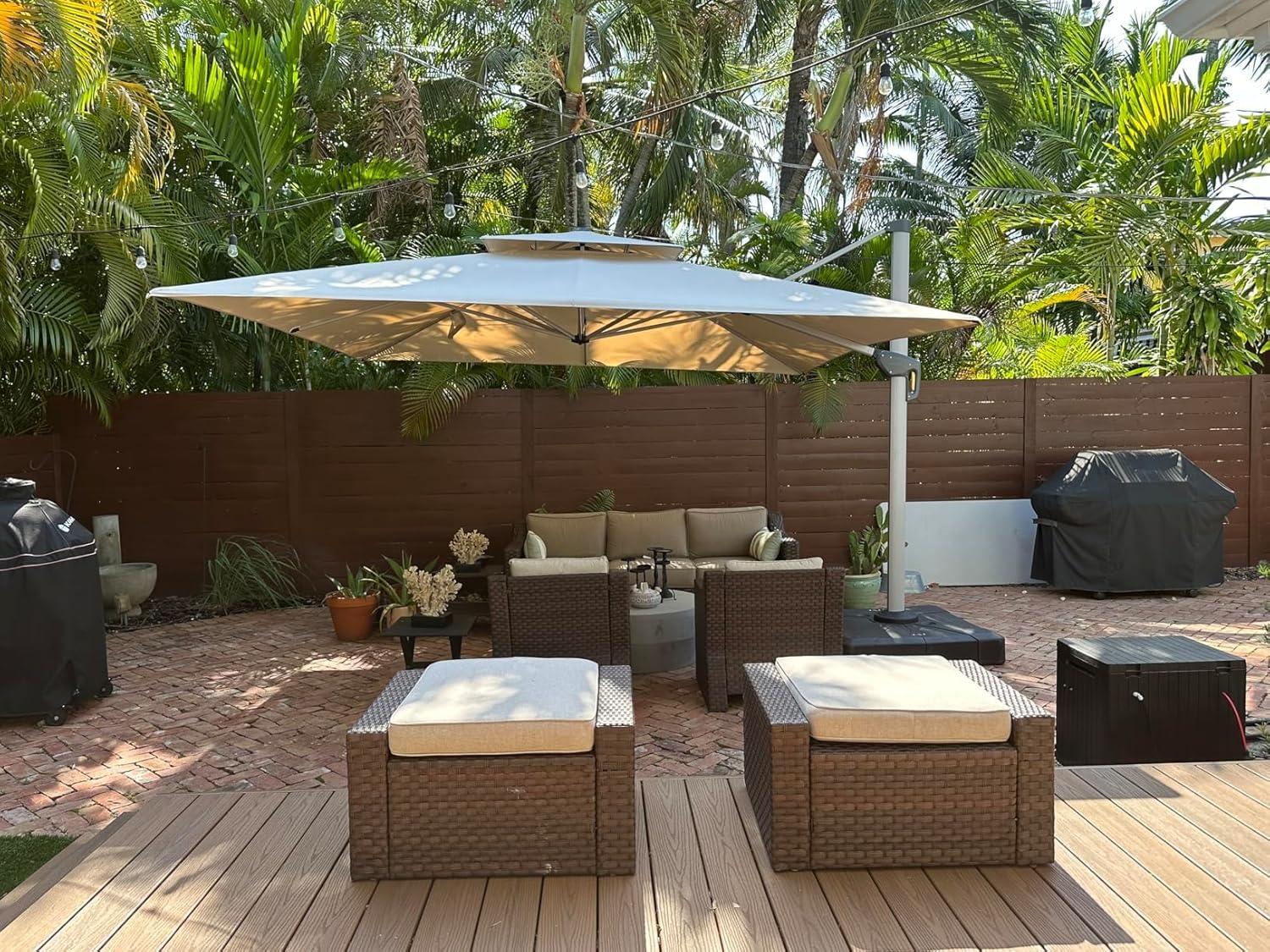 image:imagePURPLE LEAF 10 X 13 Patio Umbrella Outdoor Rectangle Umbrella Large Cantilever Umbrella Windproof Offset Heavy Duty Sun for Garden Deck Pool Patio BeigeBeige