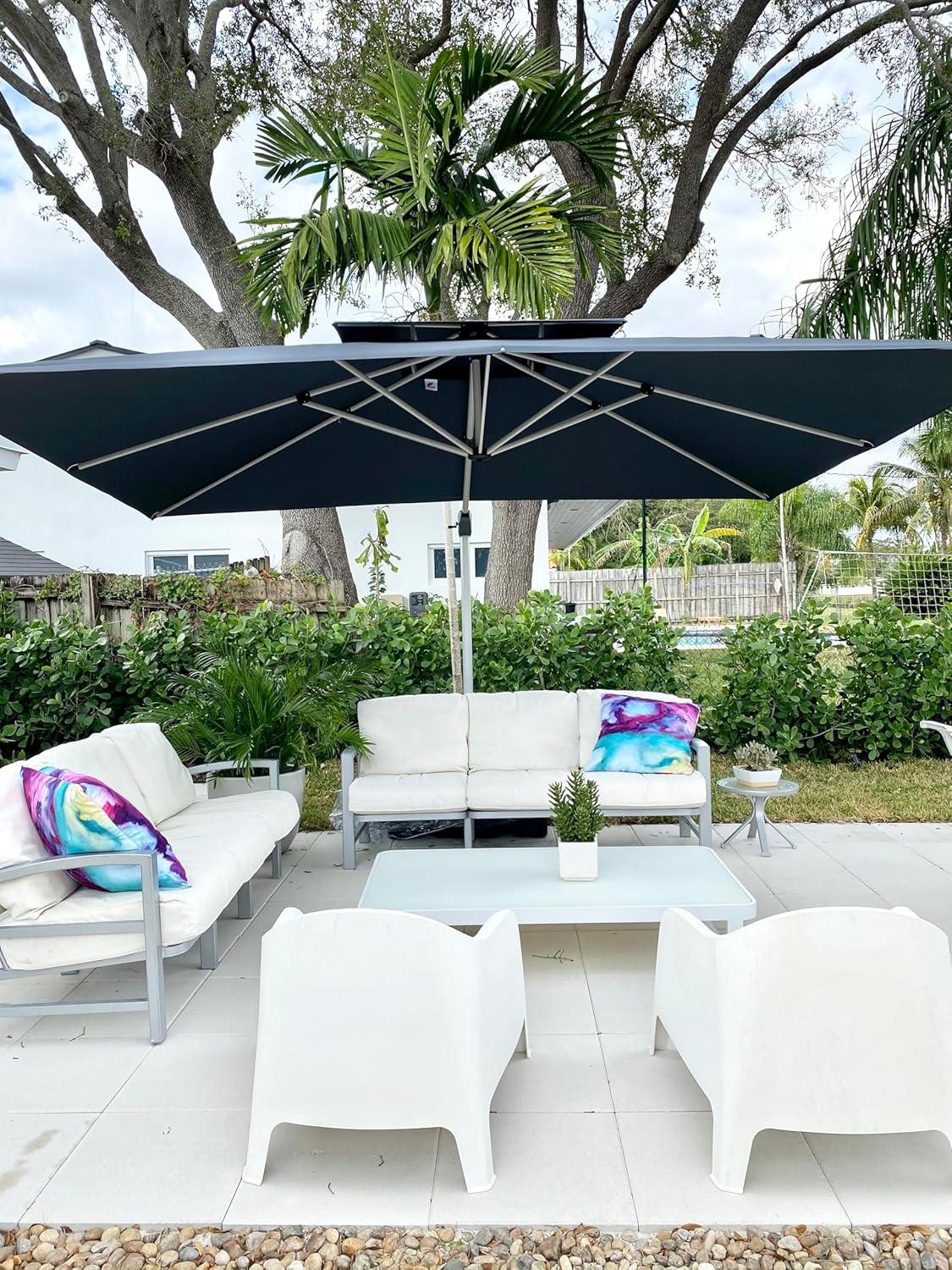 image:imagePURPLE LEAF 10 X 13 Patio Umbrella Outdoor Rectangle Umbrella Large Cantilever Umbrella Windproof Offset Heavy Duty Sun for Garden Deck Pool Patio BeigeGrey