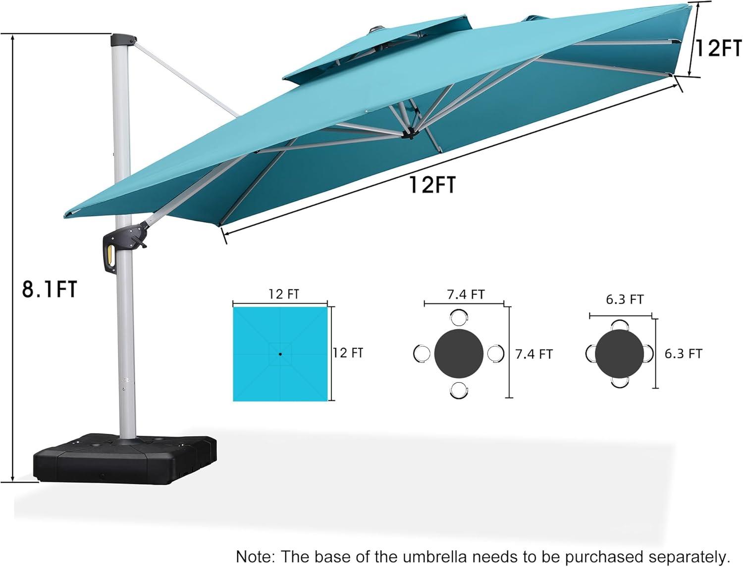 image:imagePURPLE LEAF 10 X 13 Patio Umbrella Outdoor Rectangle Umbrella Large Cantilever Umbrella Windproof Offset Heavy Duty Sun for Garden Deck Pool Patio BeigeTurquoise Blue