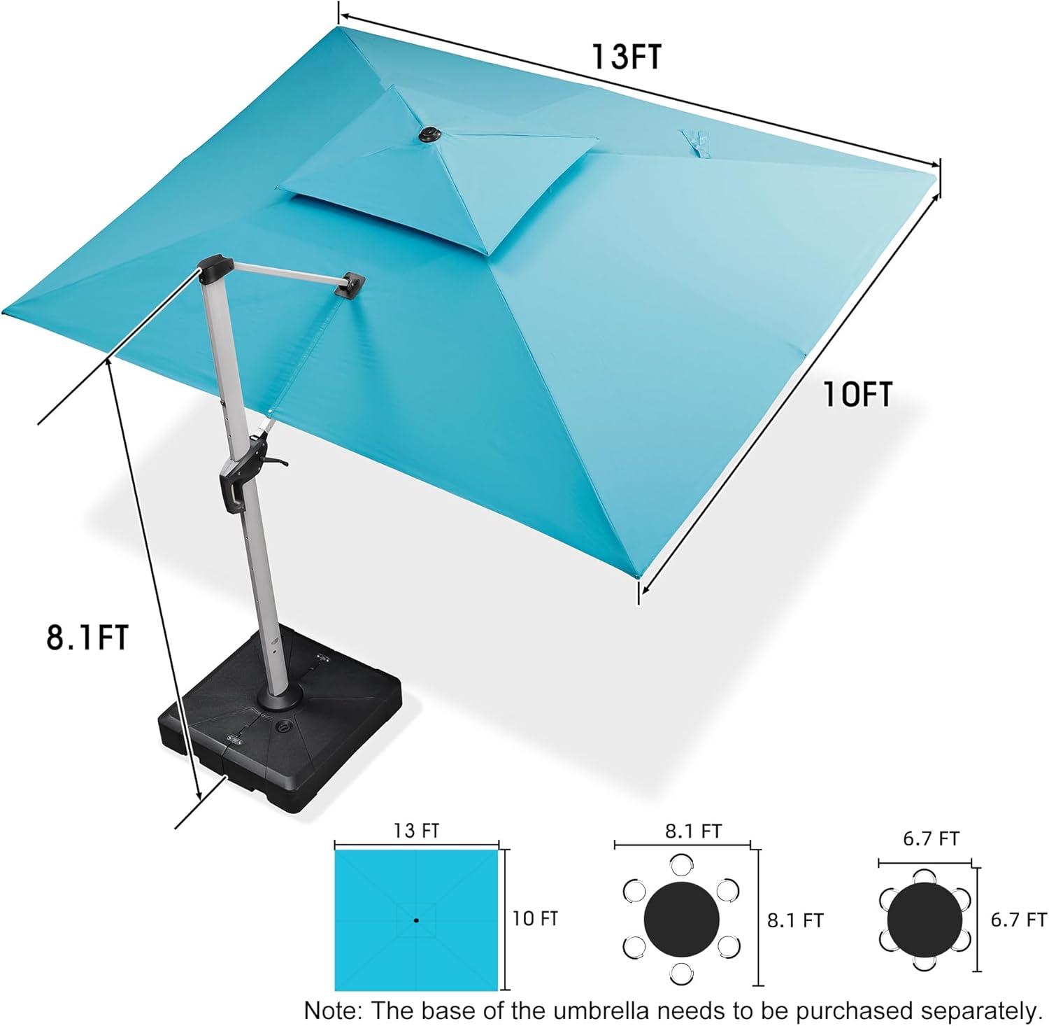 image:imagePURPLE LEAF 10 X 13 Patio Umbrella Outdoor Rectangle Umbrella Large Cantilever Umbrella Windproof Offset Heavy Duty Sun for Garden Deck Pool Patio BeigeTurquoise Blue