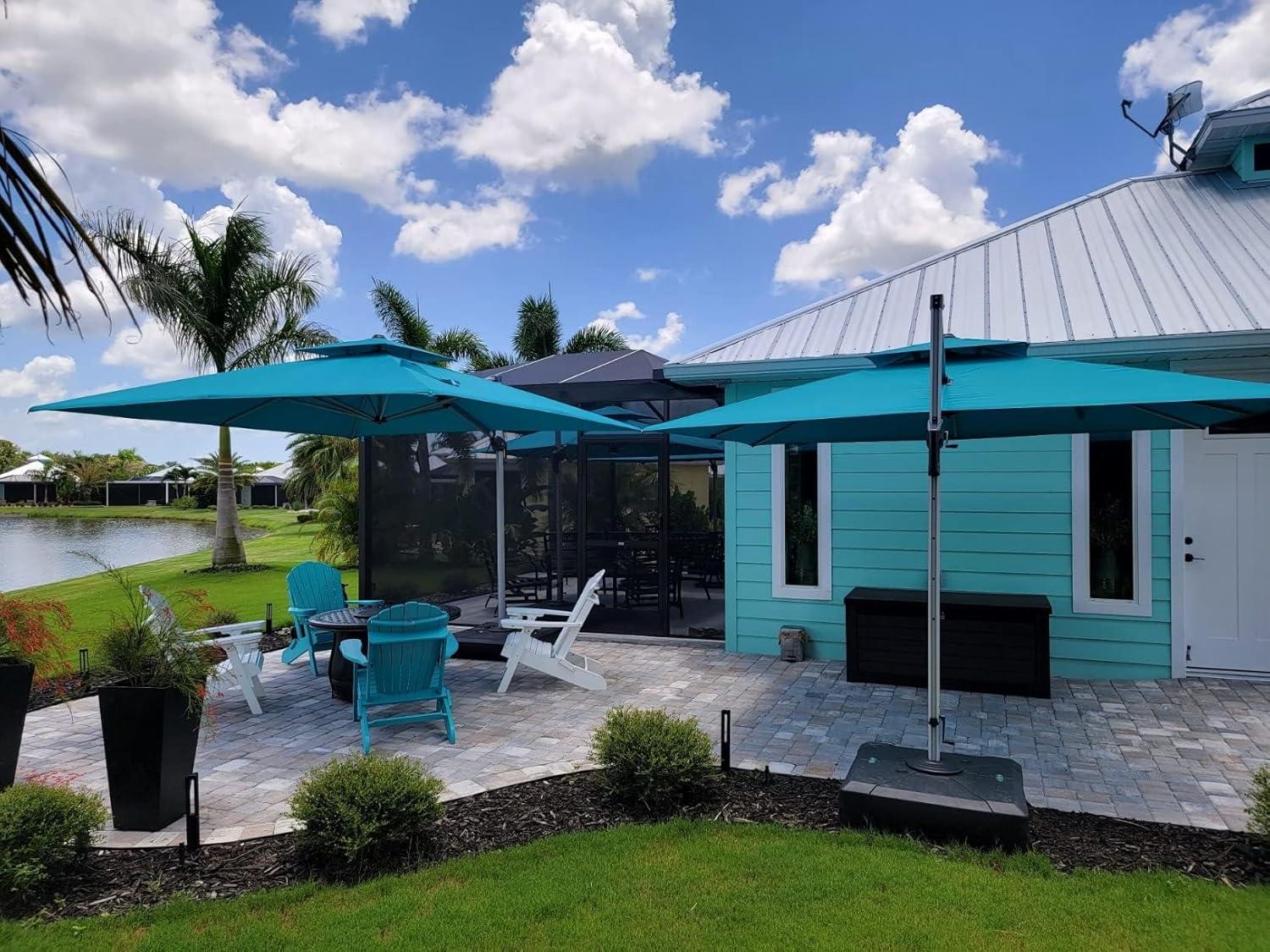 image:imagePURPLE LEAF 10 X 13 Patio Umbrella Outdoor Rectangle Umbrella Large Cantilever Umbrella Windproof Offset Heavy Duty Sun for Garden Deck Pool Patio BeigeTurquoise Blue