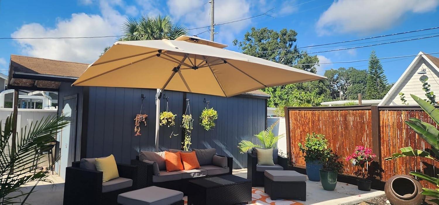 image:imagePURPLE LEAF 10 X 13 Patio Umbrella Outdoor Rectangle Umbrella Large Cantilever Umbrella Windproof Offset Heavy Duty Sun for Garden Deck Pool Patio BeigeBeige