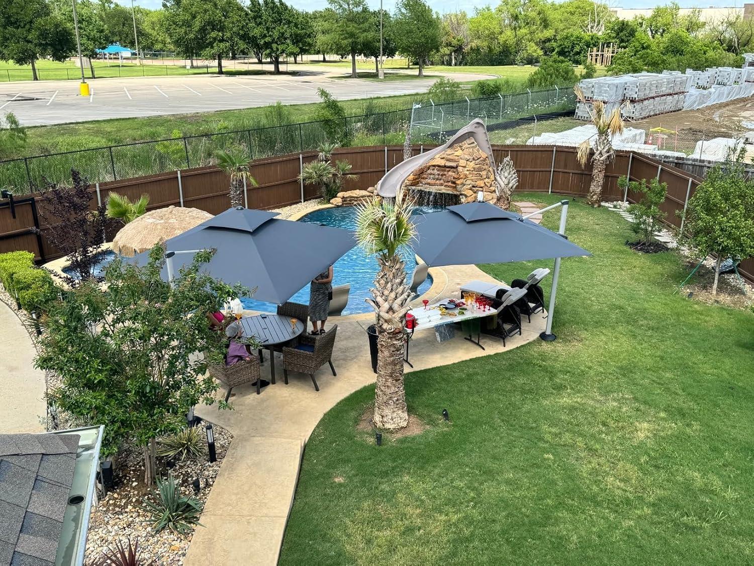 image:imagePURPLE LEAF 10 X 13 Patio Umbrella Outdoor Rectangle Umbrella Large Cantilever Umbrella Windproof Offset Heavy Duty Sun for Garden Deck Pool Patio BeigeGrey