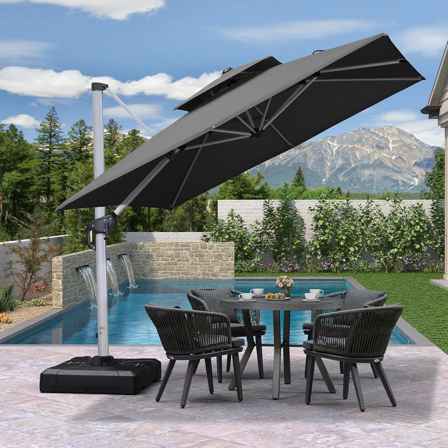 image:imagePURPLE LEAF 10 X 13 Patio Umbrella Outdoor Rectangle Umbrella Large Cantilever Umbrella Windproof Offset Heavy Duty Sun for Garden Deck Pool Patio BeigeGrey