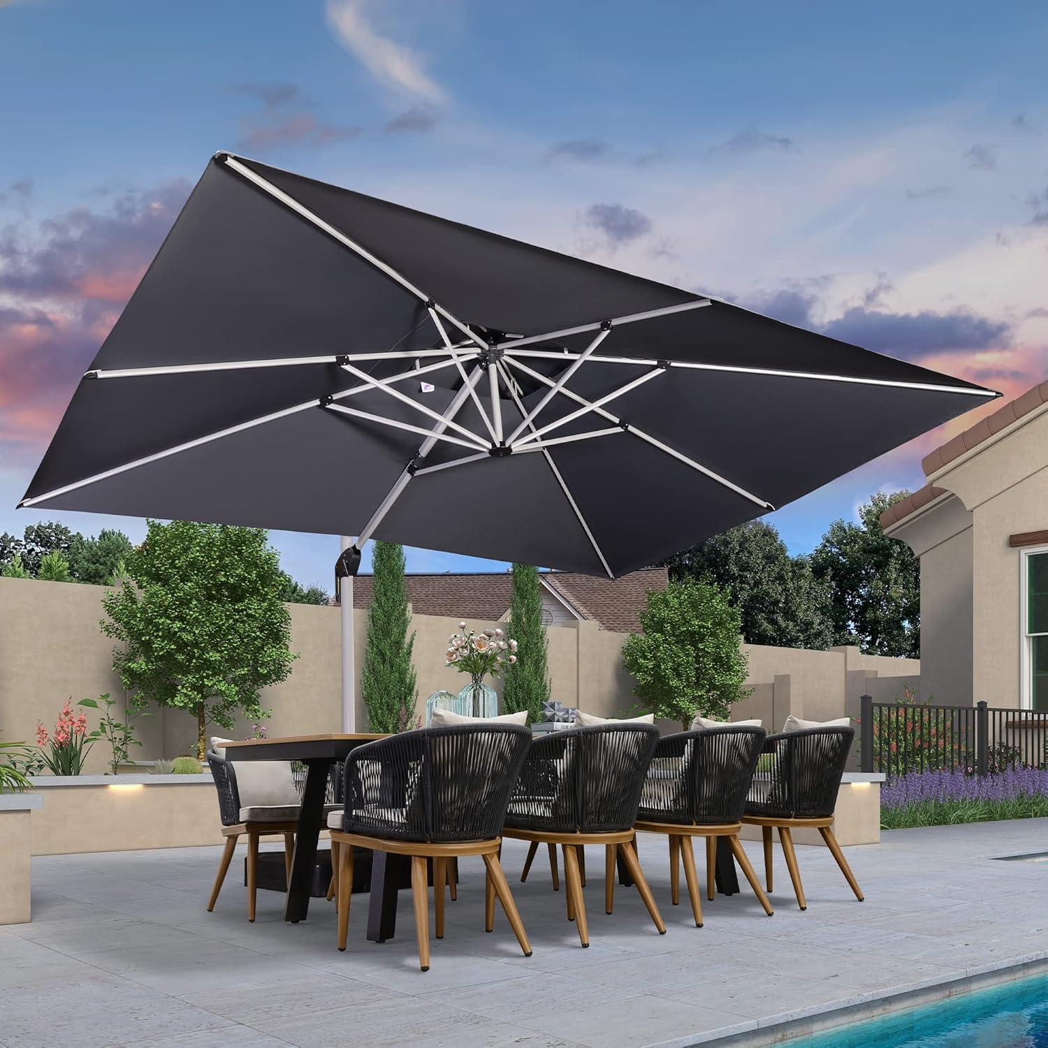image:imagePURPLE LEAF 10 X 13 Patio Umbrella Outdoor Rectangle Umbrella Large Cantilever Umbrella Windproof Offset Heavy Duty Sun for Garden Deck Pool Patio BeigeGrey