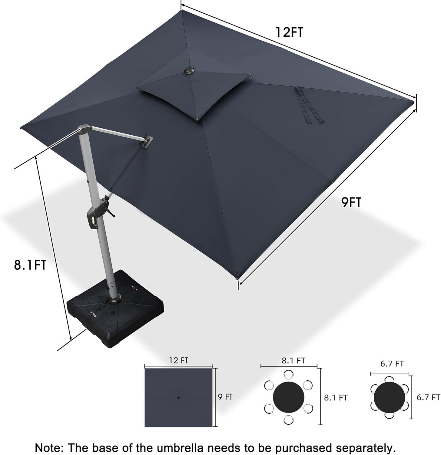 image:imagePURPLE LEAF 10 X 13 Patio Umbrella Outdoor Rectangle Umbrella Large Cantilever Umbrella Windproof Offset Heavy Duty Sun for Garden Deck Pool Patio BeigeGrey