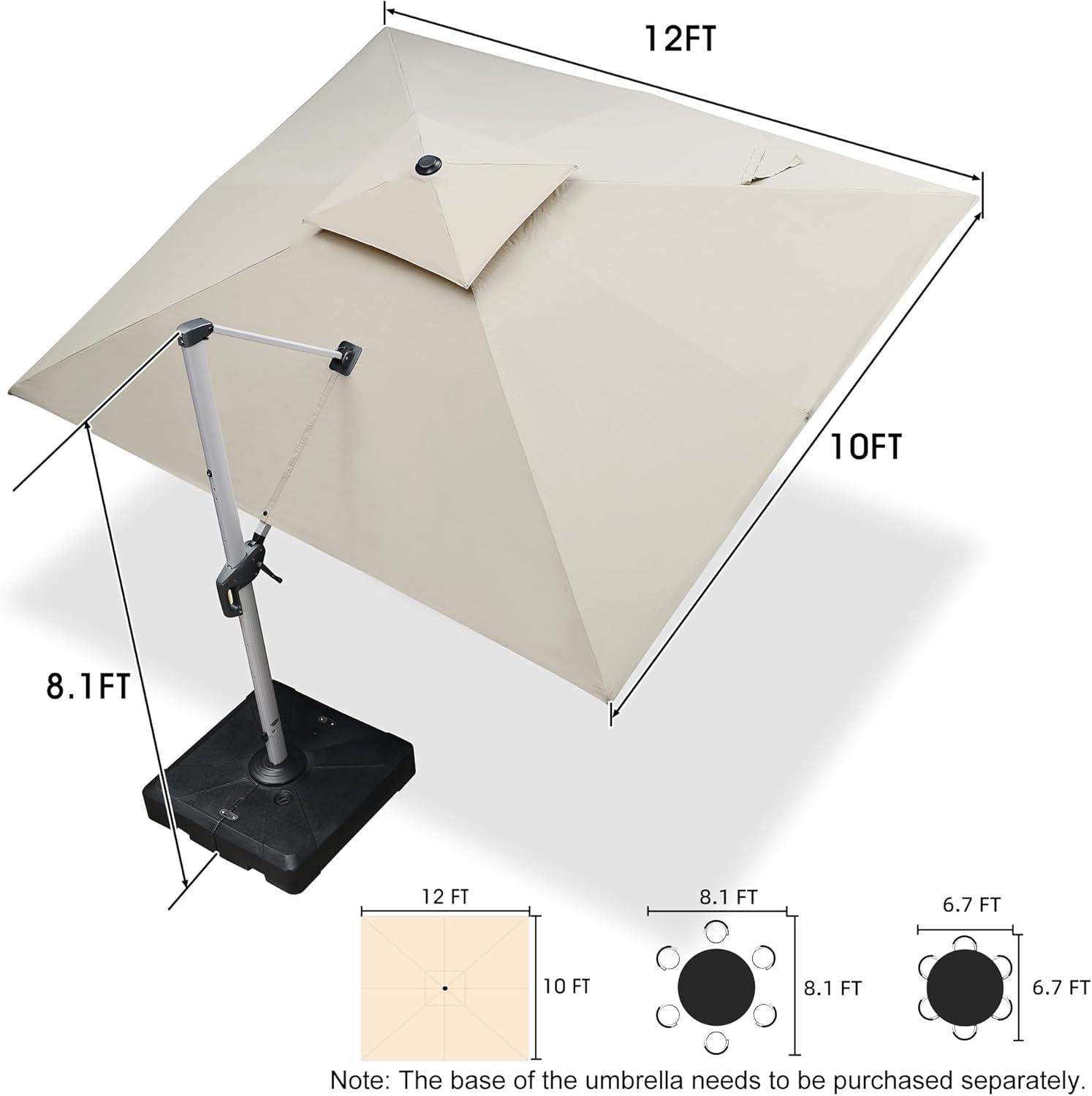 image:imagePURPLE LEAF 10 X 13 Patio Umbrella Outdoor Rectangle Umbrella Large Cantilever Umbrella Windproof Offset Heavy Duty Sun for Garden Deck Pool Patio BeigeBeige