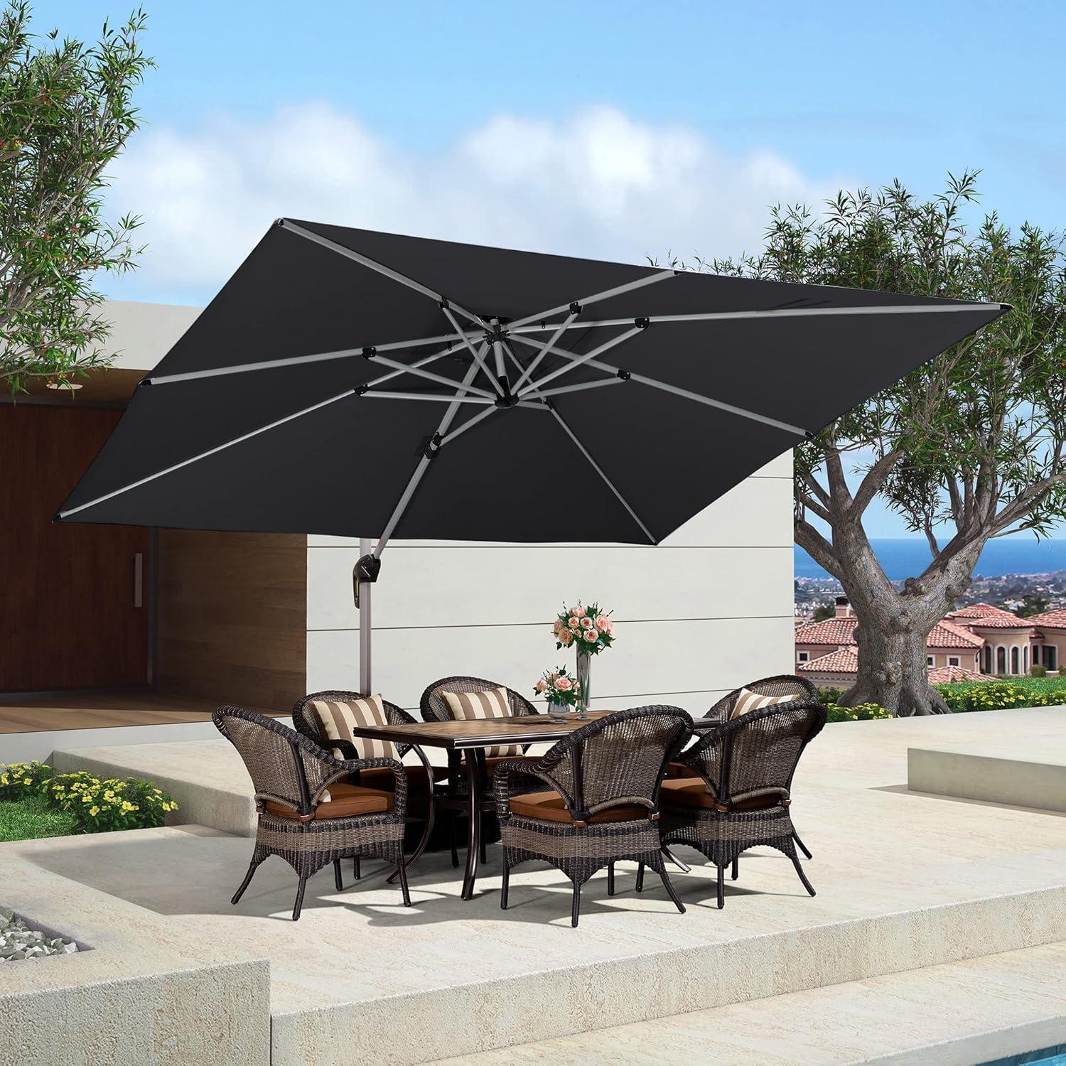 image:imagePURPLE LEAF 10 X 13 Patio Umbrella Outdoor Rectangle Umbrella Large Cantilever Umbrella Windproof Offset Heavy Duty Sun for Garden Deck Pool Patio BeigeGrey