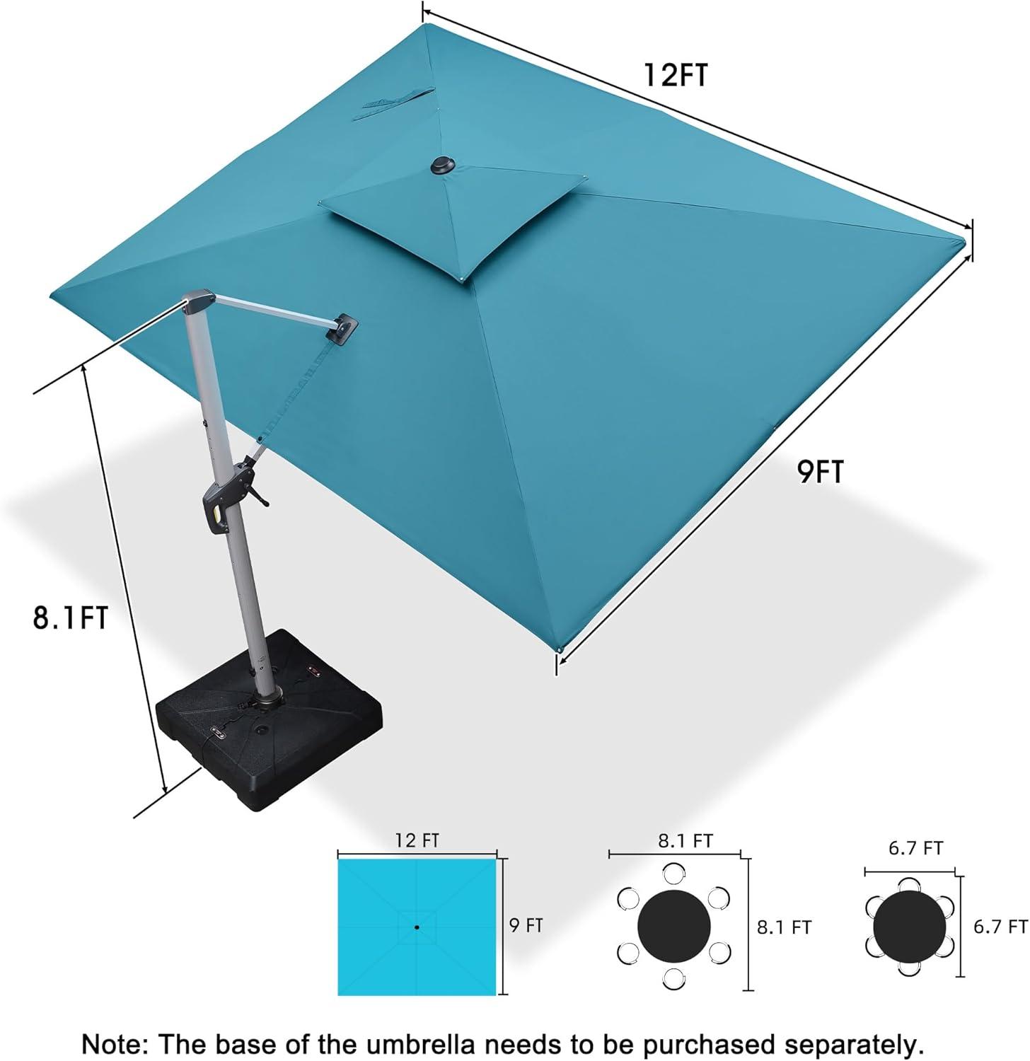 image:imagePURPLE LEAF 10 X 13 Patio Umbrella Outdoor Rectangle Umbrella Large Cantilever Umbrella Windproof Offset Heavy Duty Sun for Garden Deck Pool Patio BeigeTurquoise Blue