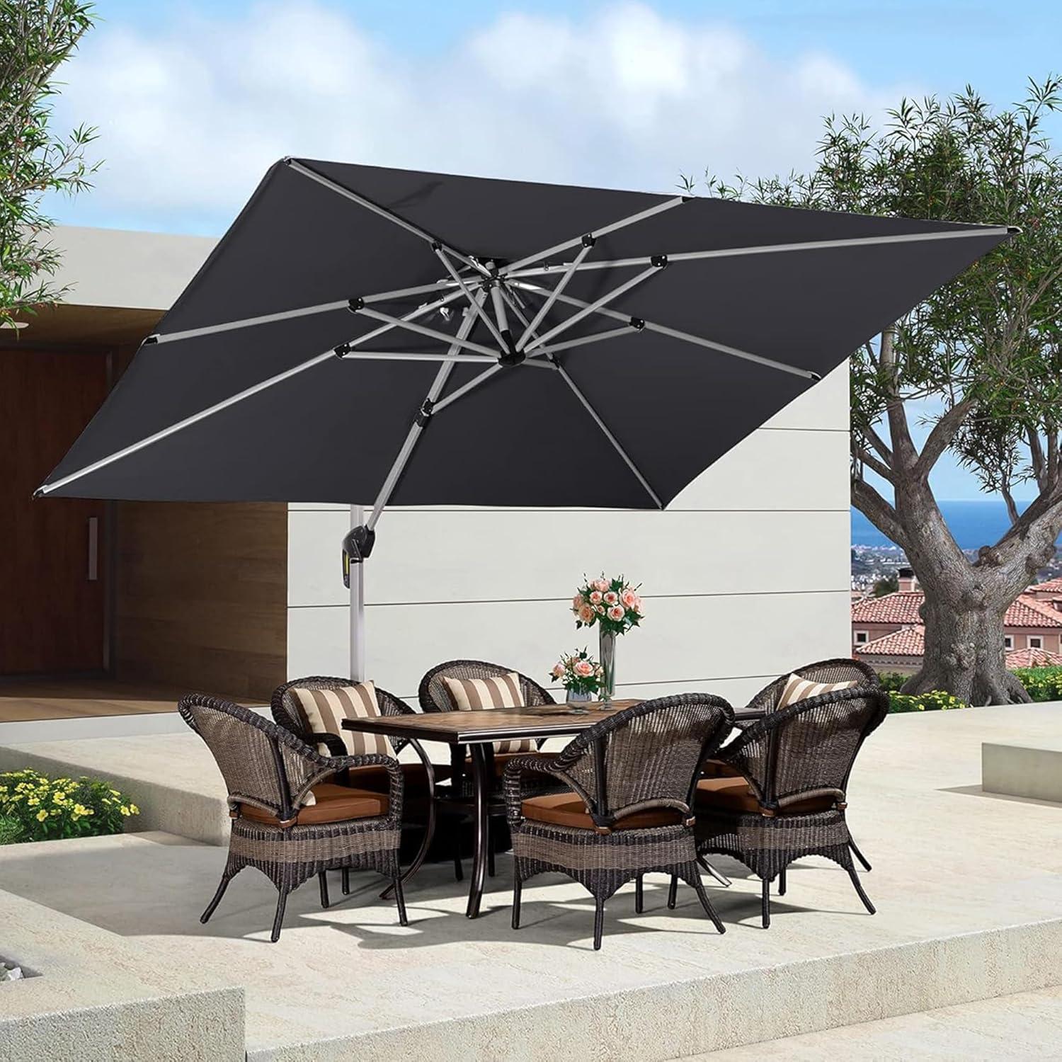 image:imagePURPLE LEAF 10 X 13 Patio Umbrella Outdoor Rectangle Umbrella Large Cantilever Umbrella Windproof Offset Heavy Duty Sun for Garden Deck Pool Patio BeigeGrey