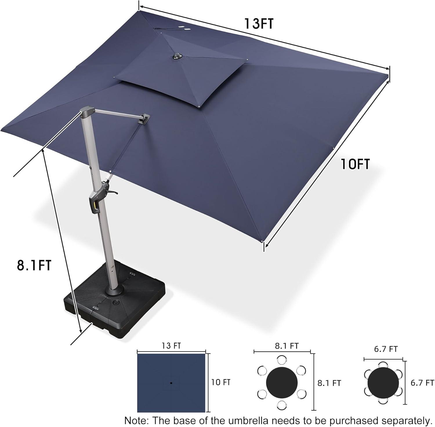 image:imagePURPLE LEAF 10 X 13 Patio Umbrella Outdoor Rectangle Umbrella Large Cantilever Umbrella Windproof Offset Heavy Duty Sun for Garden Deck Pool Patio BeigeNavy Blue