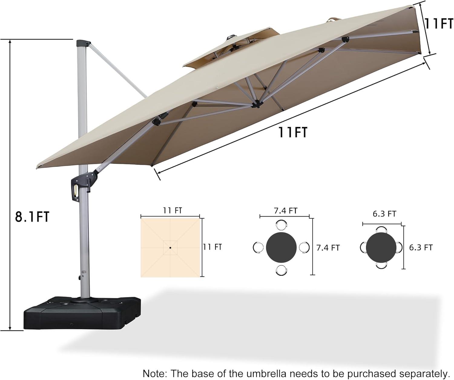 image:imagePURPLE LEAF 10 X 13 Patio Umbrella Outdoor Rectangle Umbrella Large Cantilever Umbrella Windproof Offset Heavy Duty Sun for Garden Deck Pool Patio BeigeBeige