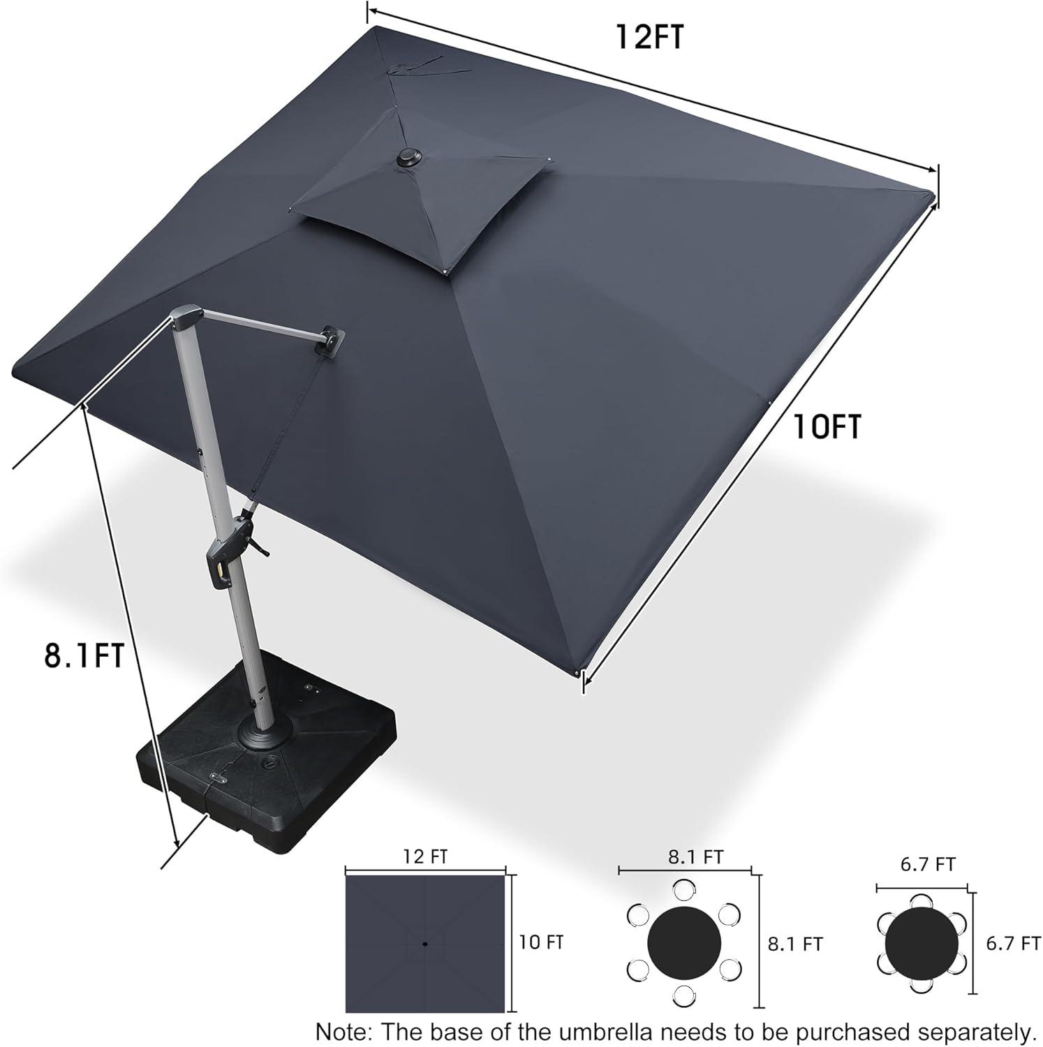 image:imagePURPLE LEAF 10 X 13 Patio Umbrella Outdoor Rectangle Umbrella Large Cantilever Umbrella Windproof Offset Heavy Duty Sun for Garden Deck Pool Patio BeigeGrey