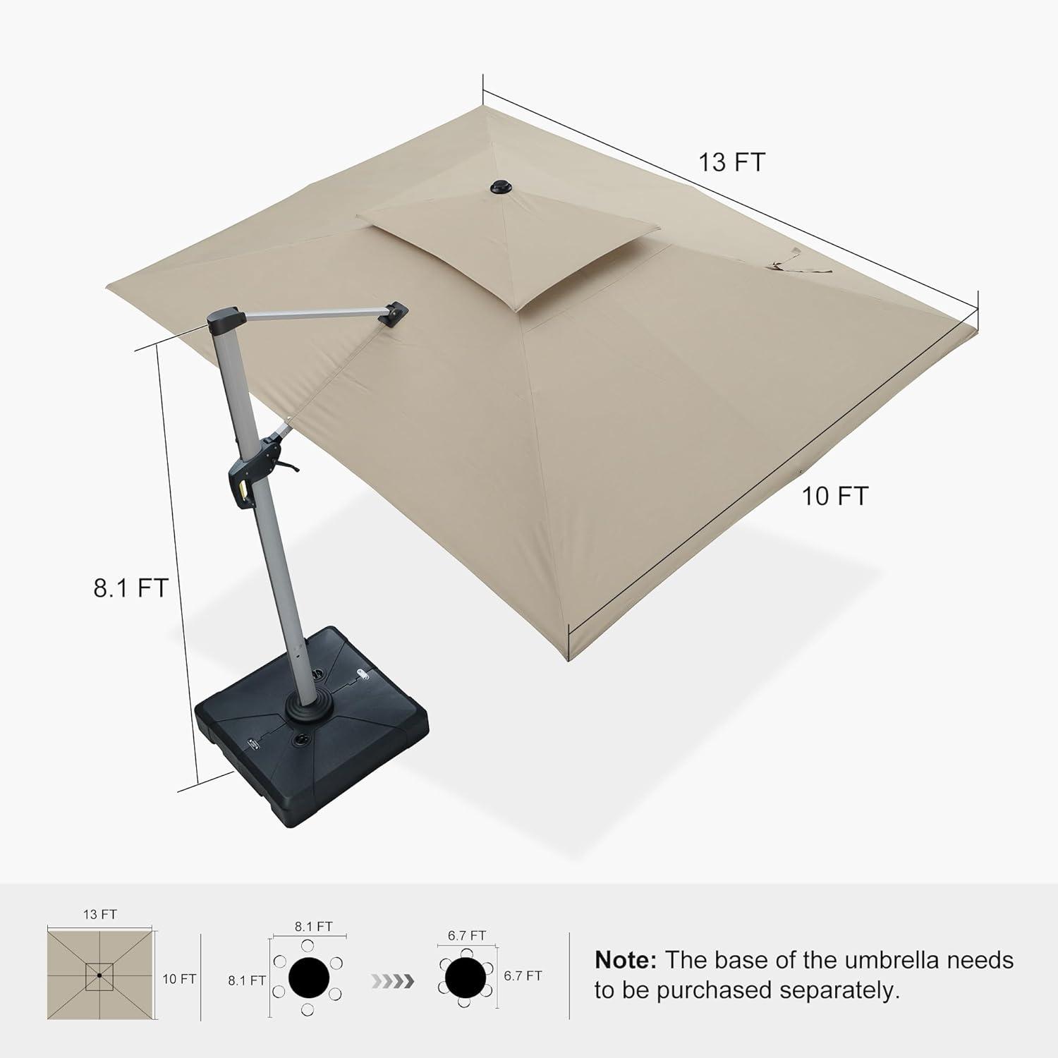image:imagePURPLE LEAF 10 X 13 Patio Umbrella Outdoor Rectangle Umbrella Large Cantilever Umbrella Windproof Offset Heavy Duty Sun for Garden Deck Pool Patio BeigeSpectrum Sand