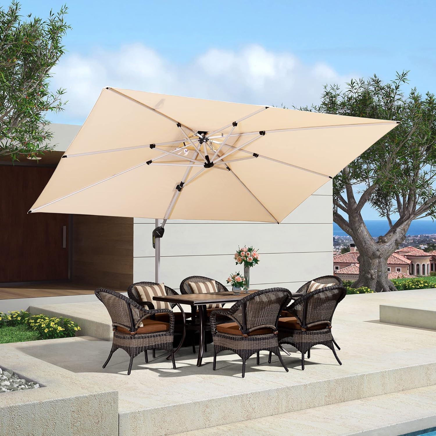 image:imagePURPLE LEAF 10 X 13 Patio Umbrella Outdoor Rectangle Umbrella Large Cantilever Umbrella Windproof Offset Heavy Duty Sun for Garden Deck Pool Patio BeigeBeige