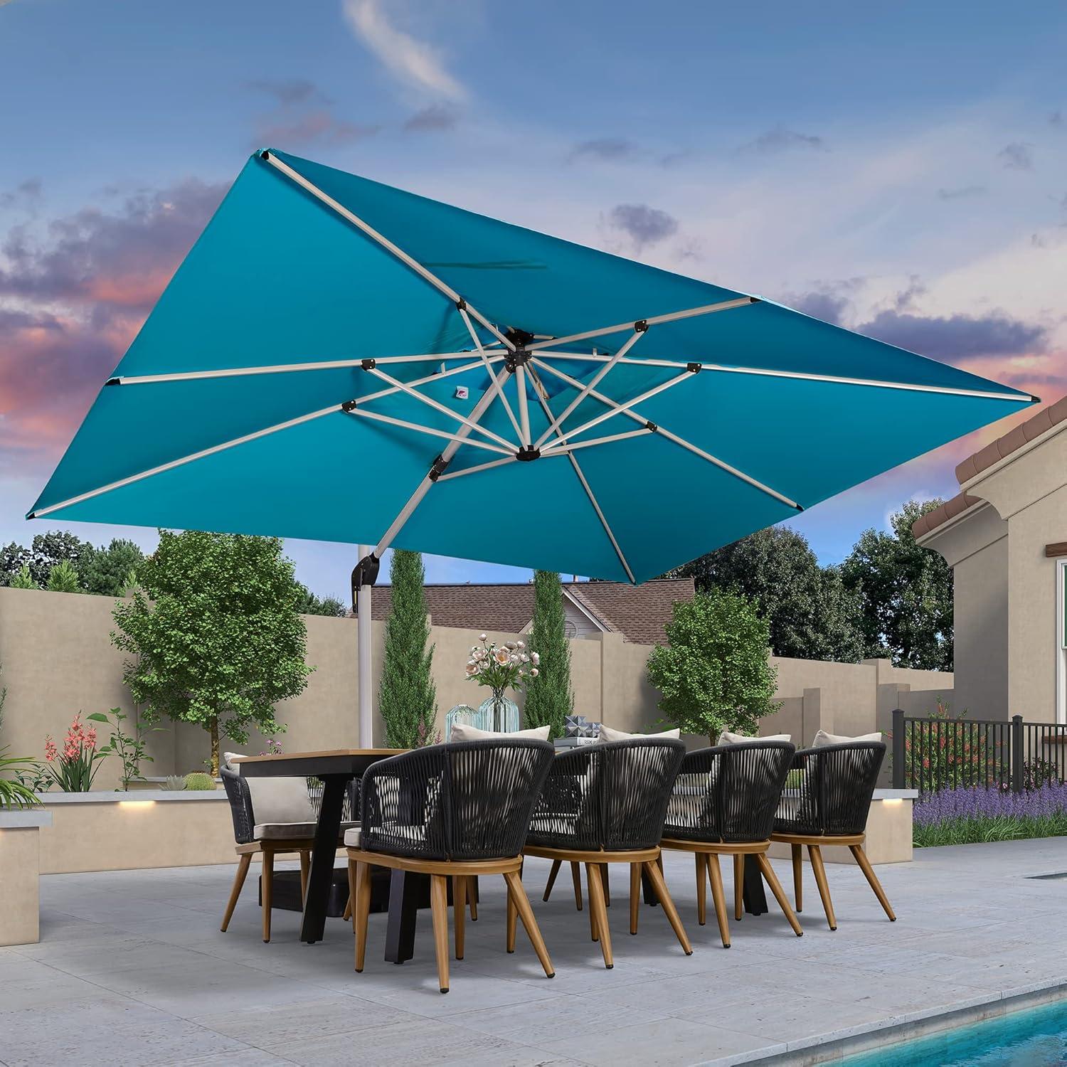 image:imagePURPLE LEAF 10 X 13 Patio Umbrella Outdoor Rectangle Umbrella Large Cantilever Umbrella Windproof Offset Heavy Duty Sun for Garden Deck Pool Patio BeigeTurquoise Blue