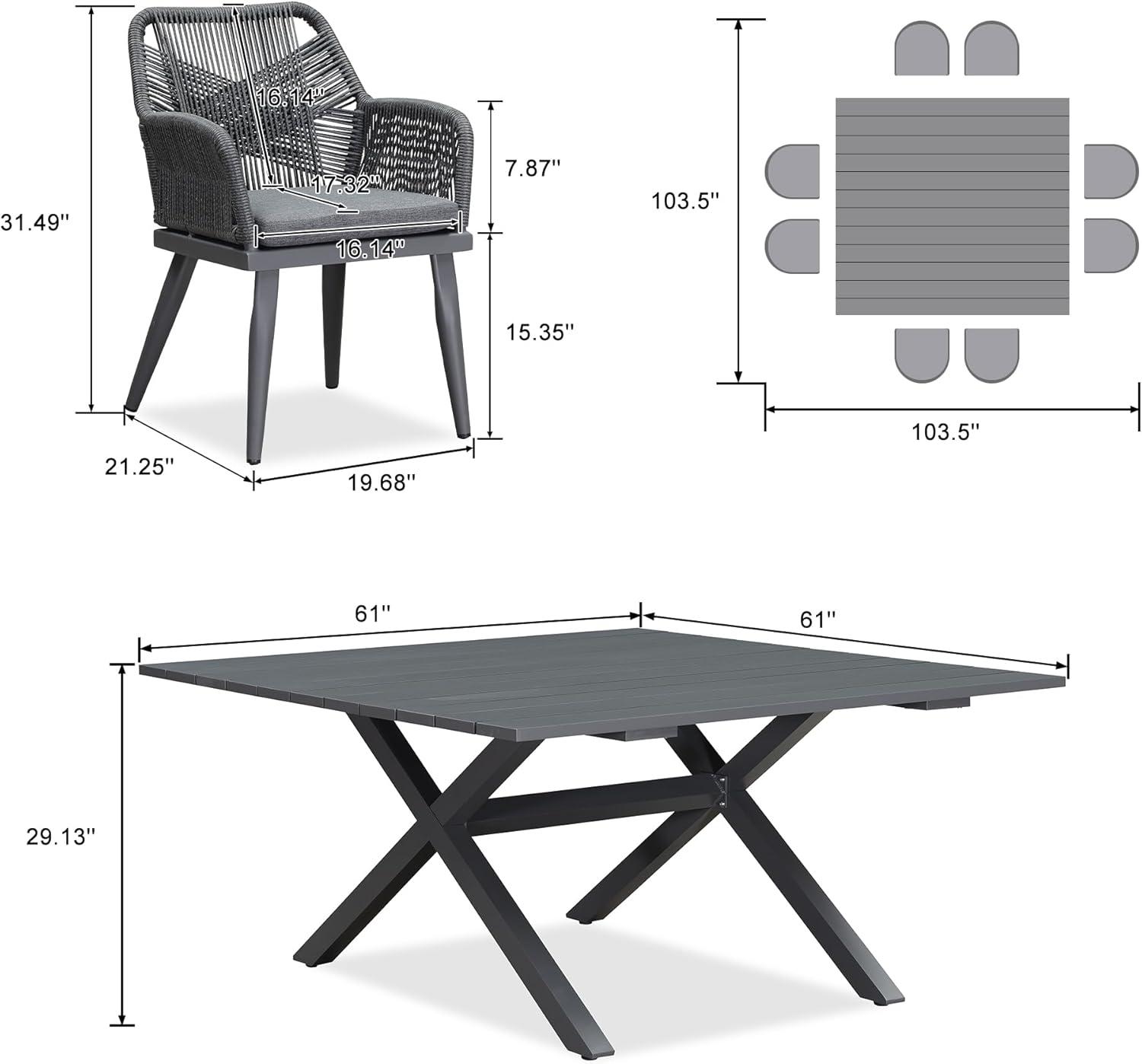 image:imagePURPLE LEAF 11 Pieces Outdoor Dining Set AllWeather PE Rattan Outdoor Patio Furniture Set with All Aluminum Frame Rectangular Table and Chairs Set for Lawn Garden Backyard Deck ChampagneGrey Square Backrest