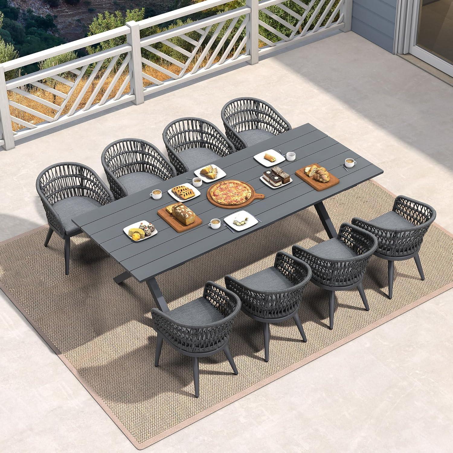image:imagePURPLE LEAF 11 Pieces Outdoor Dining Set AllWeather PE Rattan Outdoor Patio Furniture Set with All Aluminum Frame Rectangular Table and Chairs Set for Lawn Garden Backyard Deck ChampagneGrey Round Backrest