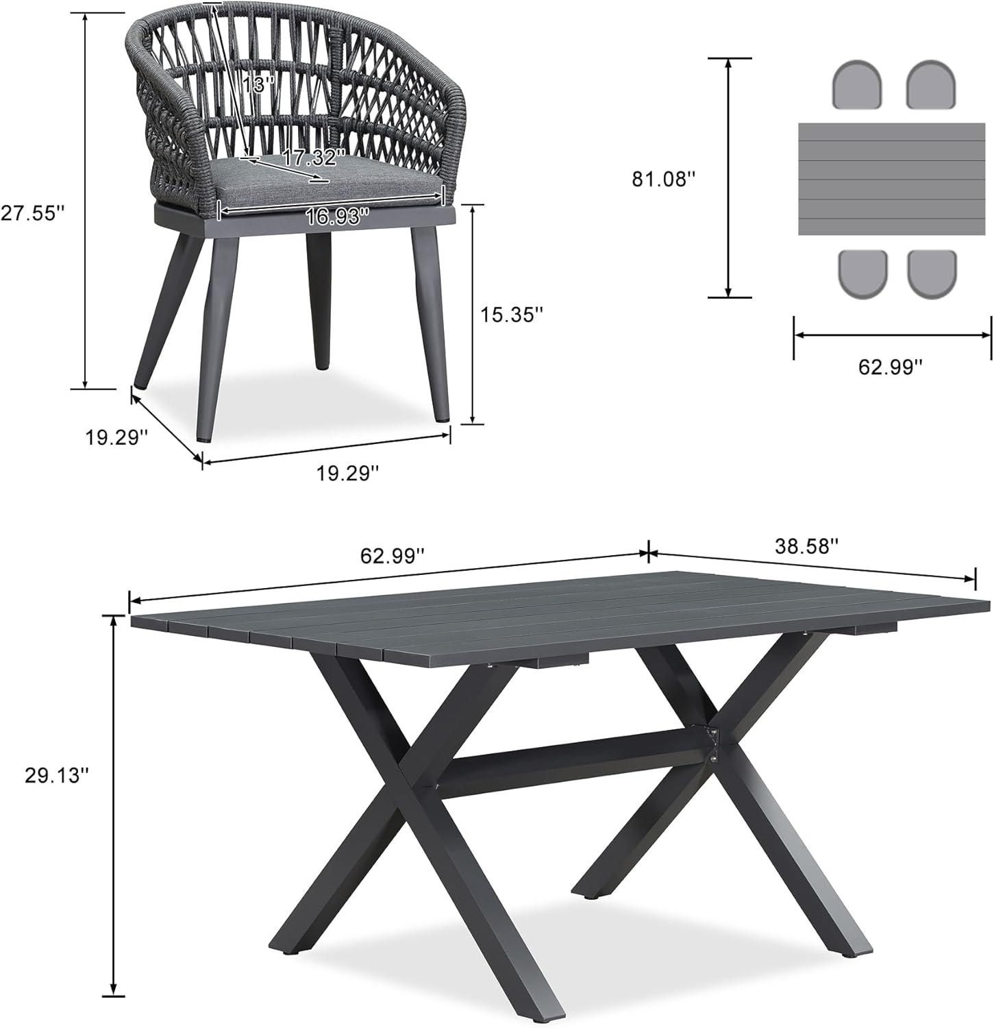 image:imagePURPLE LEAF 11 Pieces Outdoor Dining Set AllWeather PE Rattan Outdoor Patio Furniture Set with All Aluminum Frame Rectangular Table and Chairs Set for Lawn Garden Backyard Deck ChampagneGrey Round Backrest