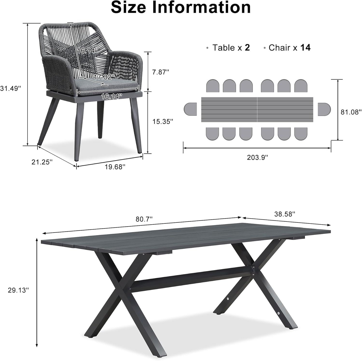image:imagePURPLE LEAF 11 Pieces Outdoor Dining Set AllWeather PE Rattan Outdoor Patio Furniture Set with All Aluminum Frame Rectangular Table and Chairs Set for Lawn Garden Backyard Deck ChampagneGrey Square Backrest