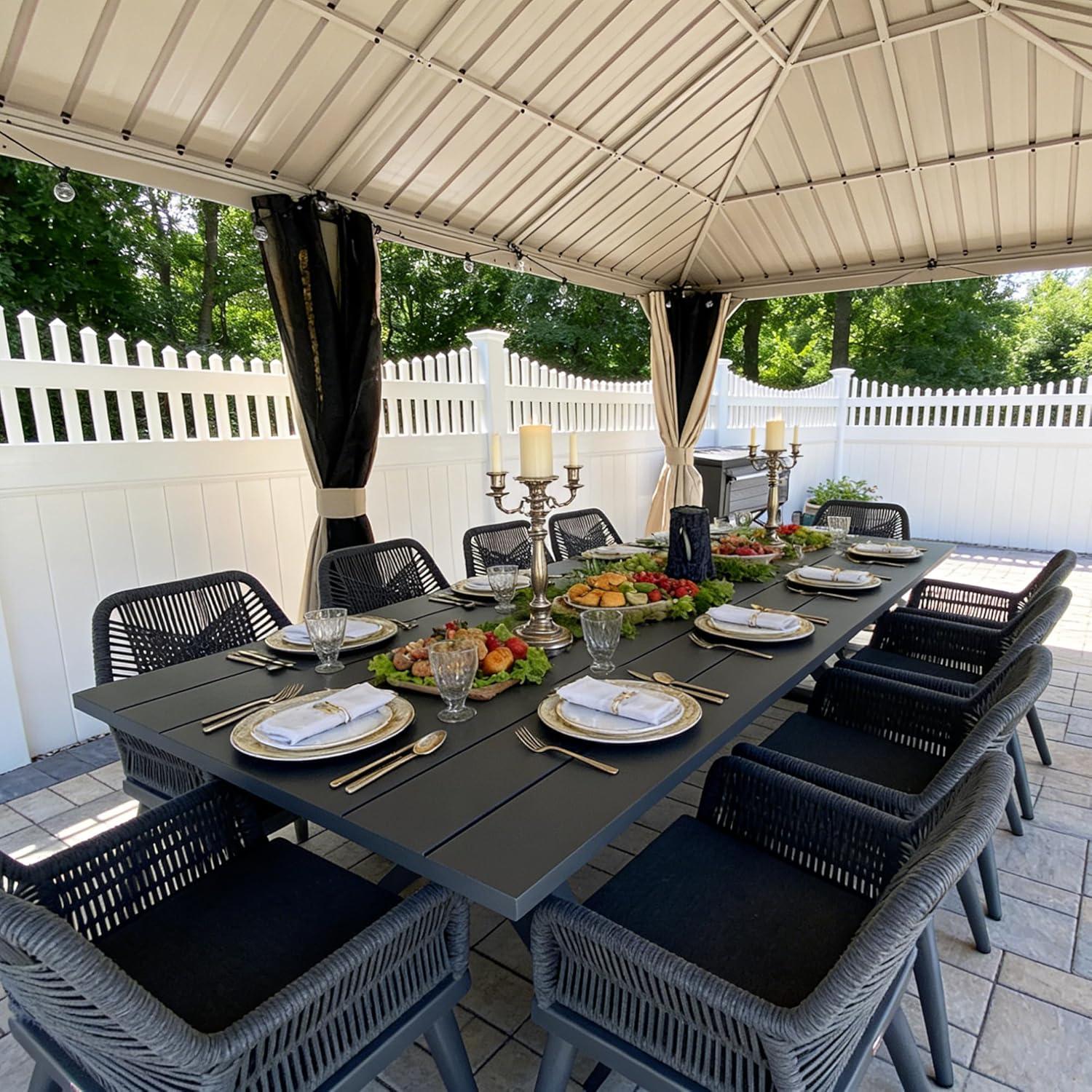 image:imagePURPLE LEAF 11 Pieces Outdoor Dining Set AllWeather PE Rattan Outdoor Patio Furniture Set with All Aluminum Frame Rectangular Table and Chairs Set for Lawn Garden Backyard Deck ChampagneGrey Square Backrest