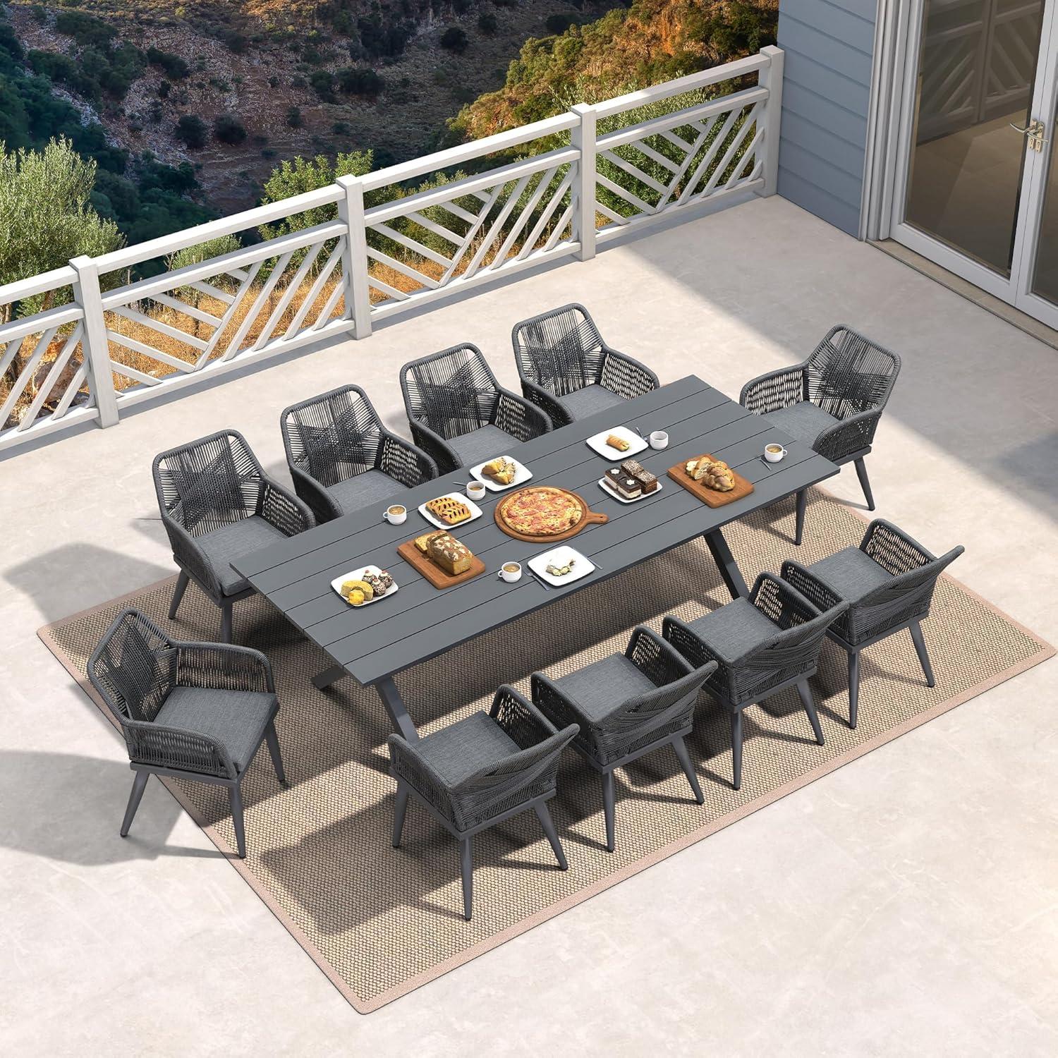 image:imagePURPLE LEAF 11 Pieces Outdoor Dining Set AllWeather PE Rattan Outdoor Patio Furniture Set with All Aluminum Frame Rectangular Table and Chairs Set for Lawn Garden Backyard Deck ChampagneGrey Square Backrest