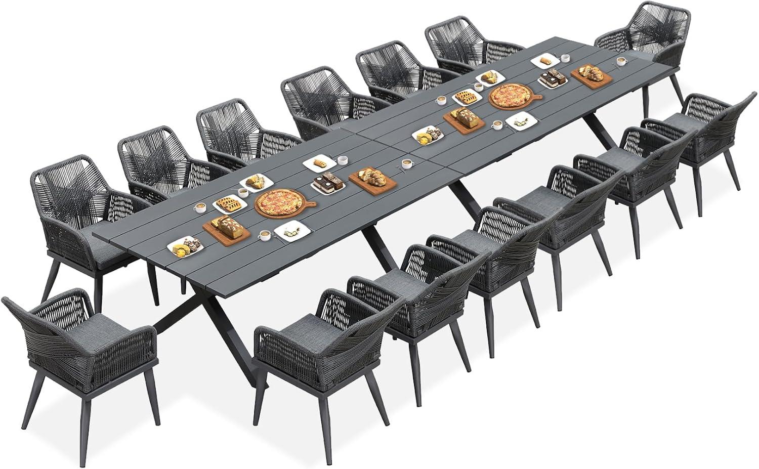 image:imagePURPLE LEAF 11 Pieces Outdoor Dining Set AllWeather PE Rattan Outdoor Patio Furniture Set with All Aluminum Frame Rectangular Table and Chairs Set for Lawn Garden Backyard Deck ChampagneGrey Square Backrest