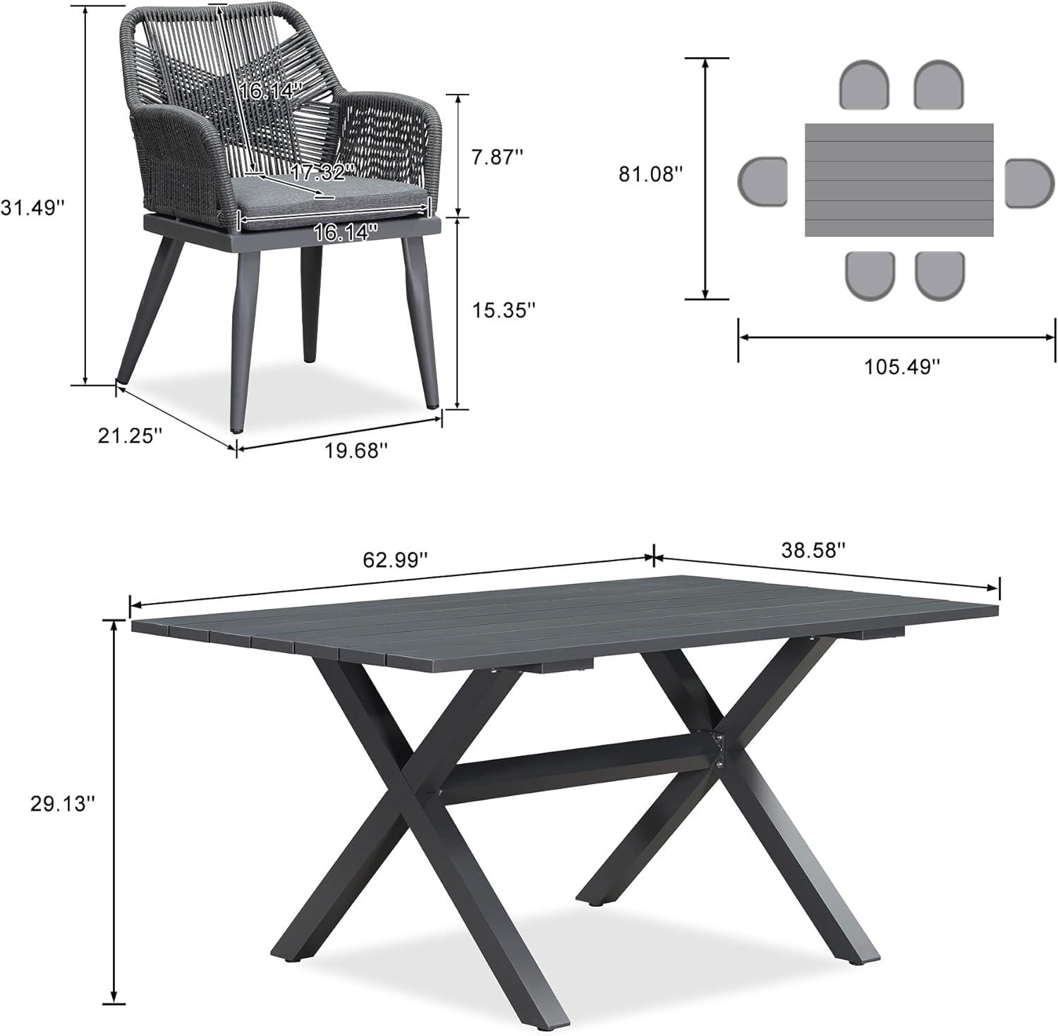 image:imagePURPLE LEAF 11 Pieces Outdoor Dining Set AllWeather PE Rattan Outdoor Patio Furniture Set with All Aluminum Frame Rectangular Table and Chairs Set for Lawn Garden Backyard Deck ChampagneGrey Square Backrest