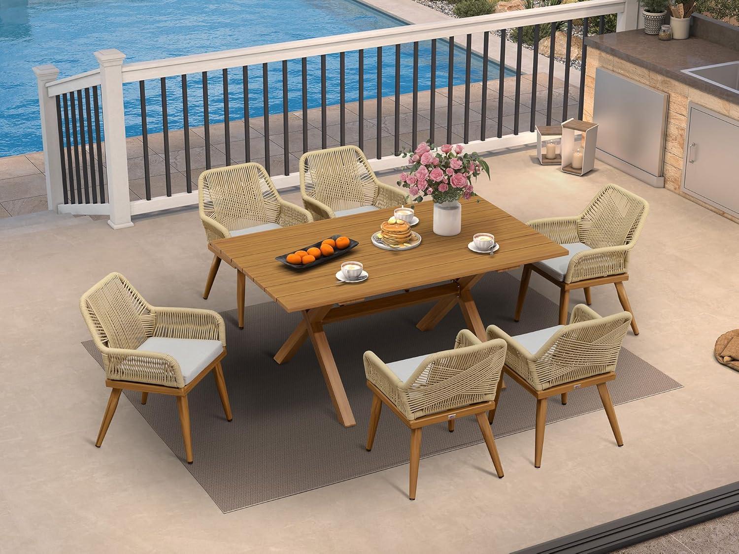 image:imagePURPLE LEAF 11 Pieces Outdoor Dining Set AllWeather PE Rattan Outdoor Patio Furniture Set with All Aluminum Frame Rectangular Table and Chairs Set for Lawn Garden Backyard Deck ChampagneTeak Square Backrest