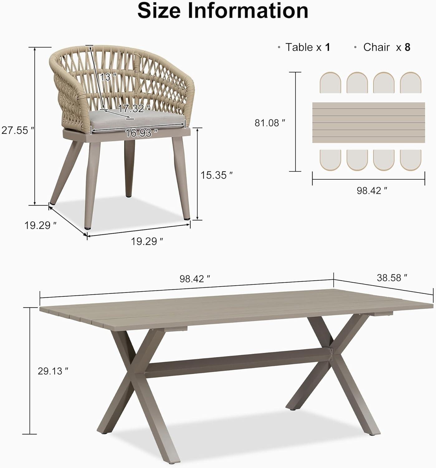 image:imagePURPLE LEAF 11 Pieces Outdoor Dining Set AllWeather PE Rattan Outdoor Patio Furniture Set with All Aluminum Frame Rectangular Table and Chairs Set for Lawn Garden Backyard Deck ChampagneChampagne Round Backrest