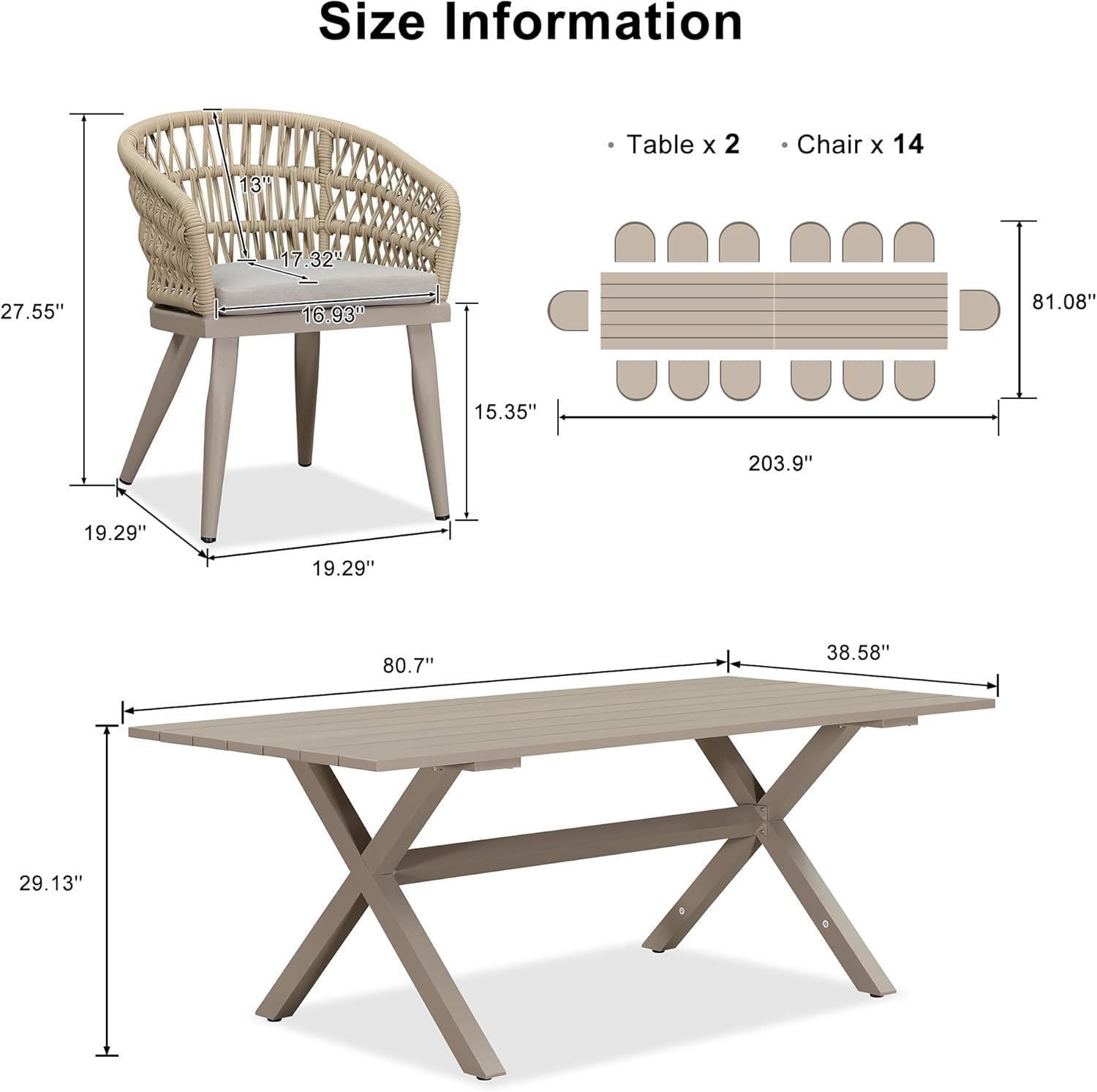 image:imagePURPLE LEAF 11 Pieces Outdoor Dining Set AllWeather PE Rattan Outdoor Patio Furniture Set with All Aluminum Frame Rectangular Table and Chairs Set for Lawn Garden Backyard Deck ChampagneChampagne Round Backrest