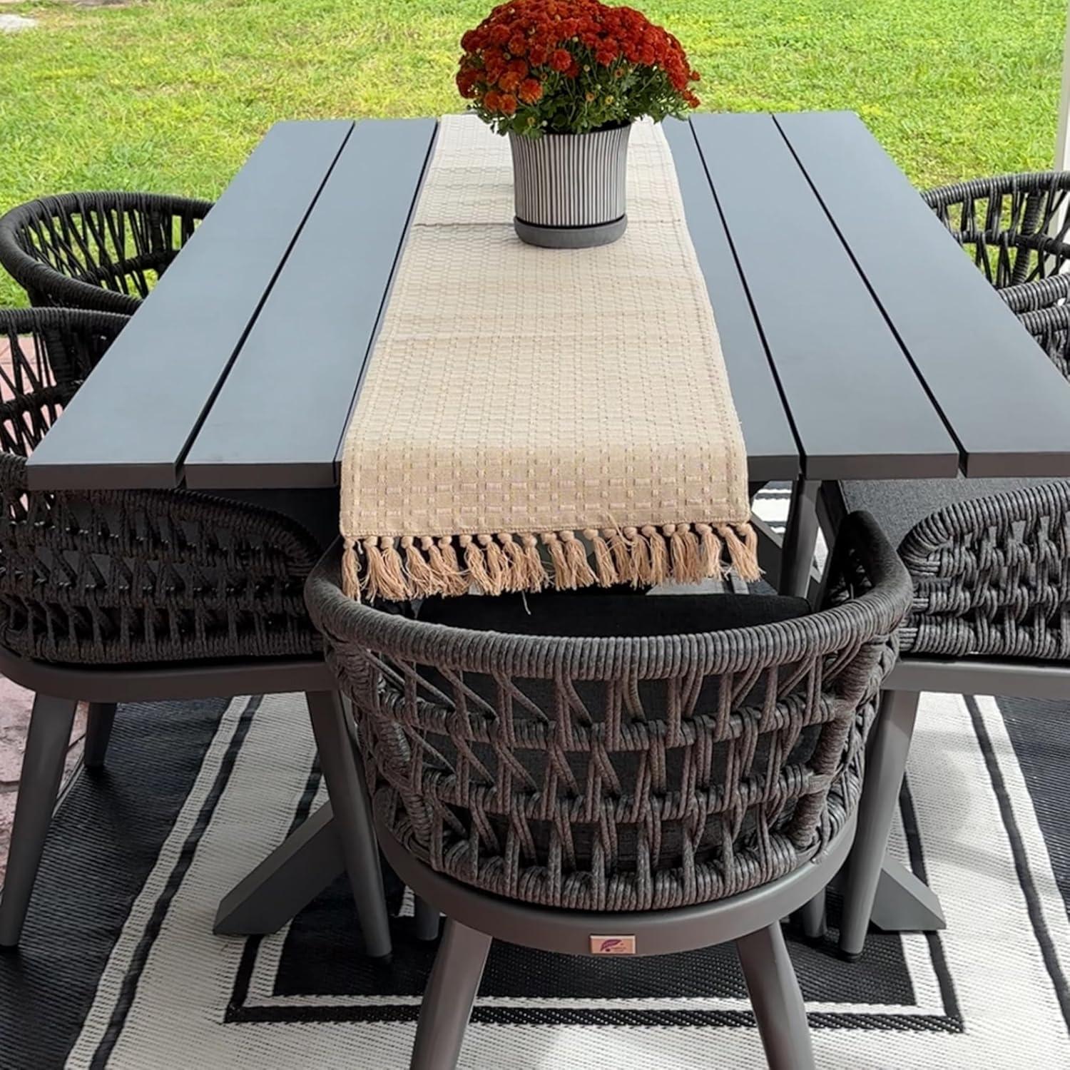 image:imagePURPLE LEAF 11 Pieces Outdoor Dining Set AllWeather PE Rattan Outdoor Patio Furniture Set with All Aluminum Frame Rectangular Table and Chairs Set for Lawn Garden Backyard Deck ChampagneGrey Round Backrest
