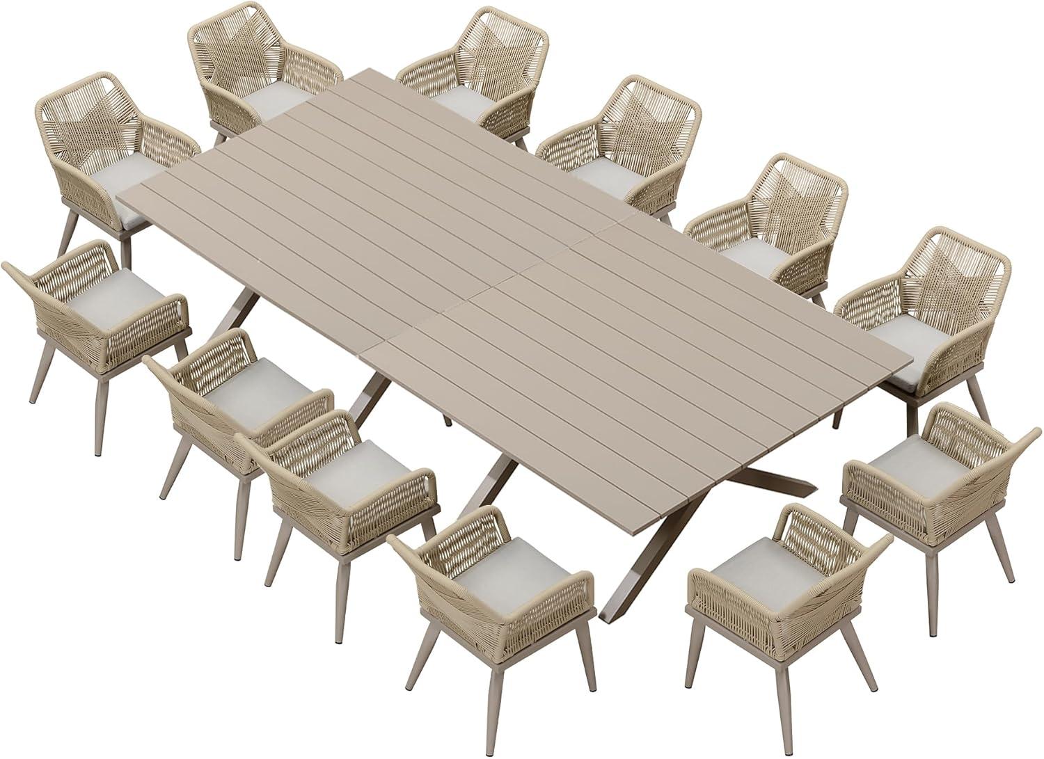 image:imagePURPLE LEAF 11 Pieces Outdoor Dining Set AllWeather PE Rattan Outdoor Patio Furniture Set with All Aluminum Frame Rectangular Table and Chairs Set for Lawn Garden Backyard Deck ChampagneChampagne Square Backrest