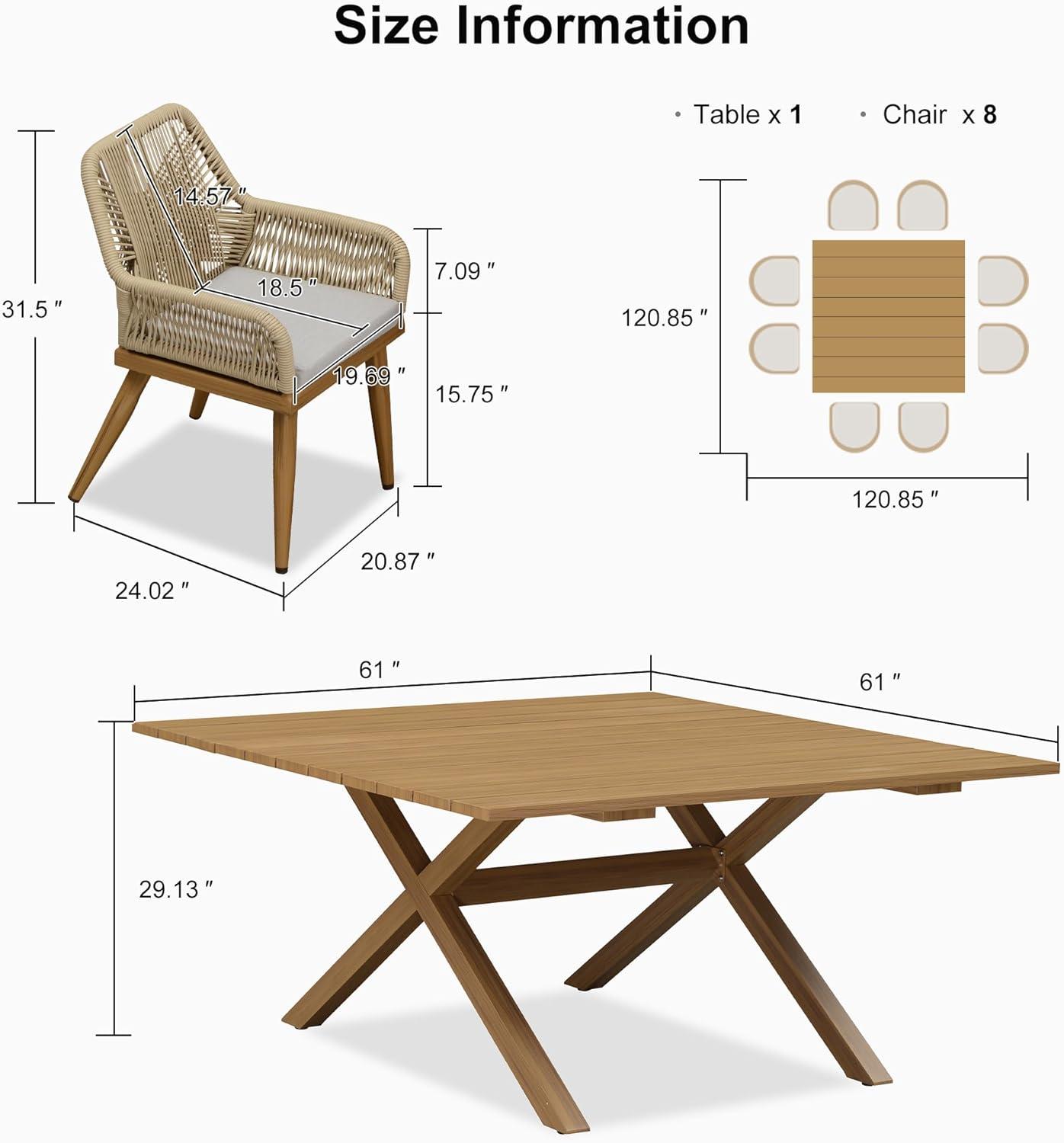 image:imagePURPLE LEAF 11 Pieces Outdoor Dining Set AllWeather PE Rattan Outdoor Patio Furniture Set with All Aluminum Frame Rectangular Table and Chairs Set for Lawn Garden Backyard Deck ChampagneTeak Square Backrest