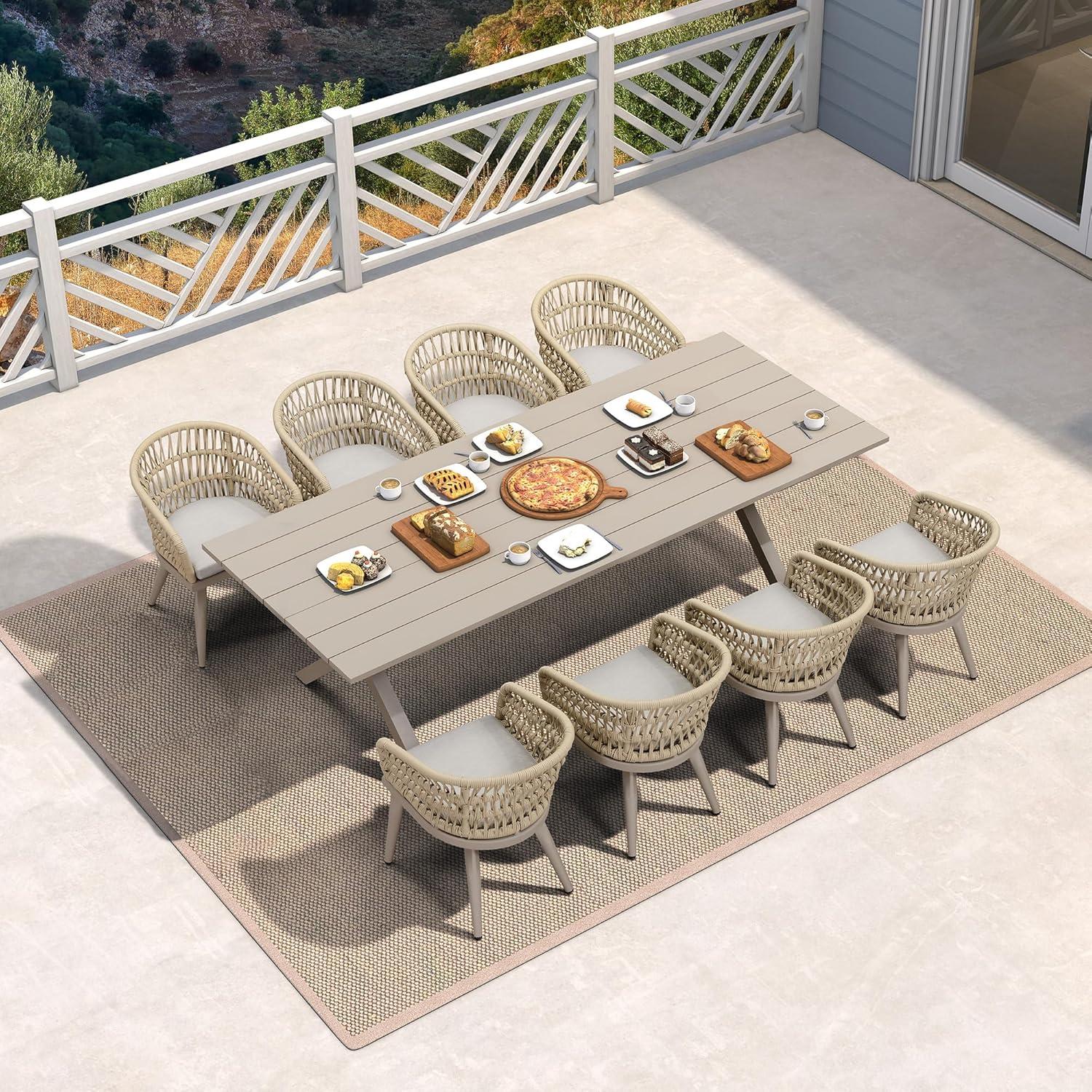 image:imagePURPLE LEAF 11 Pieces Outdoor Dining Set AllWeather PE Rattan Outdoor Patio Furniture Set with All Aluminum Frame Rectangular Table and Chairs Set for Lawn Garden Backyard Deck ChampagneChampagne Round Backrest