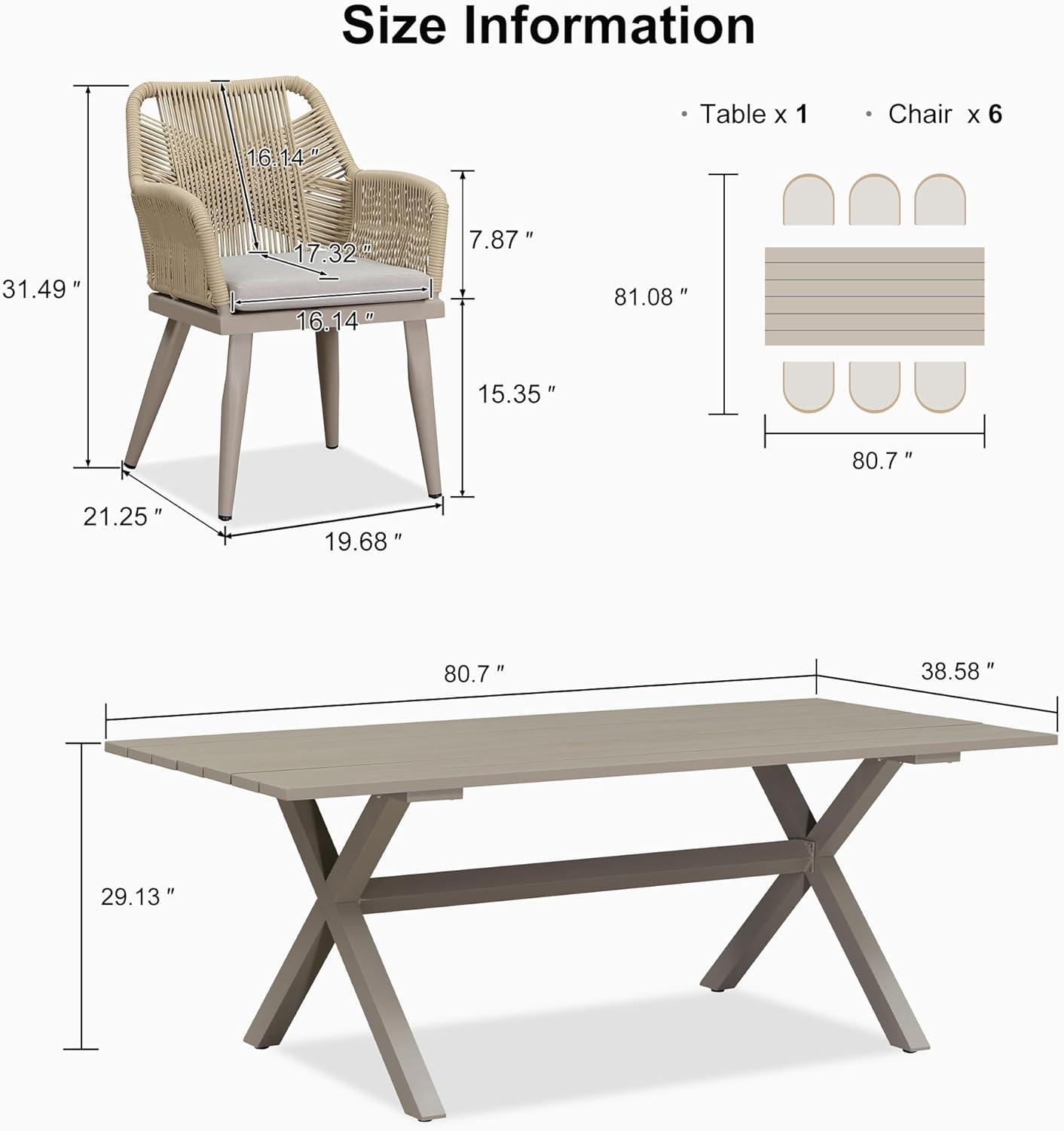 image:imagePURPLE LEAF 11 Pieces Outdoor Dining Set AllWeather PE Rattan Outdoor Patio Furniture Set with All Aluminum Frame Rectangular Table and Chairs Set for Lawn Garden Backyard Deck ChampagneChampagne Square Backrest