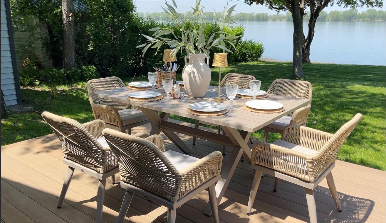 image:imagePURPLE LEAF 11 Pieces Outdoor Dining Set AllWeather PE Rattan Outdoor Patio Furniture Set with All Aluminum Frame Rectangular Table and Chairs Set for Lawn Garden Backyard Deck ChampagneChampagne Square Backrest