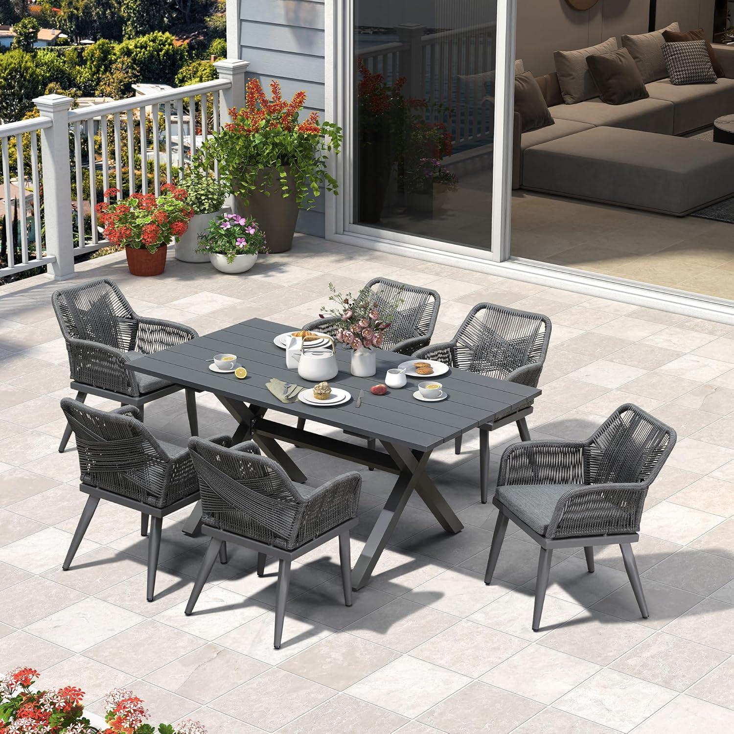 image:imagePURPLE LEAF 11 Pieces Outdoor Dining Set AllWeather PE Rattan Outdoor Patio Furniture Set with All Aluminum Frame Rectangular Table and Chairs Set for Lawn Garden Backyard Deck ChampagneGrey Square Backrest